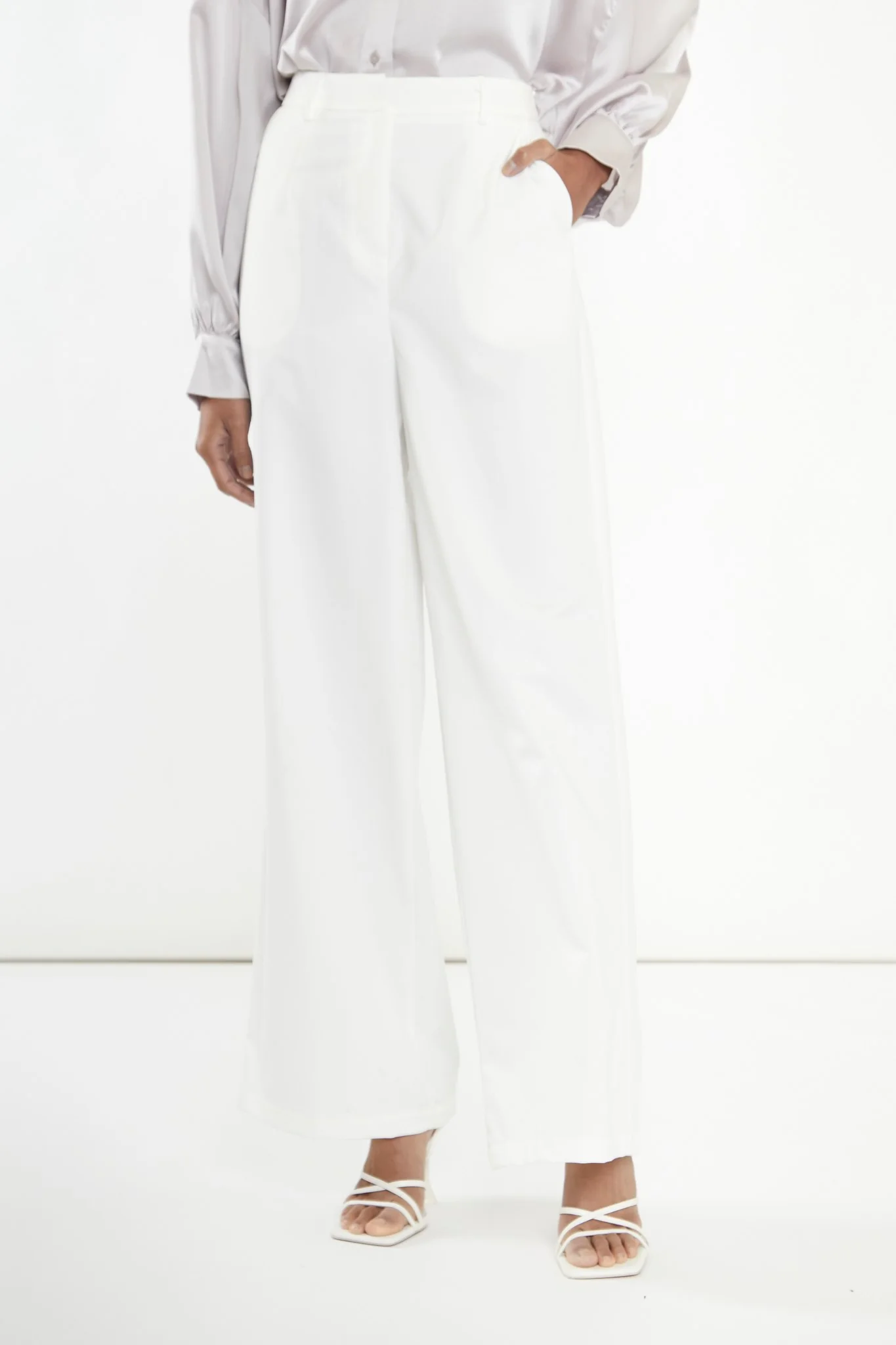 White Wide Leg Trousers - Image 3