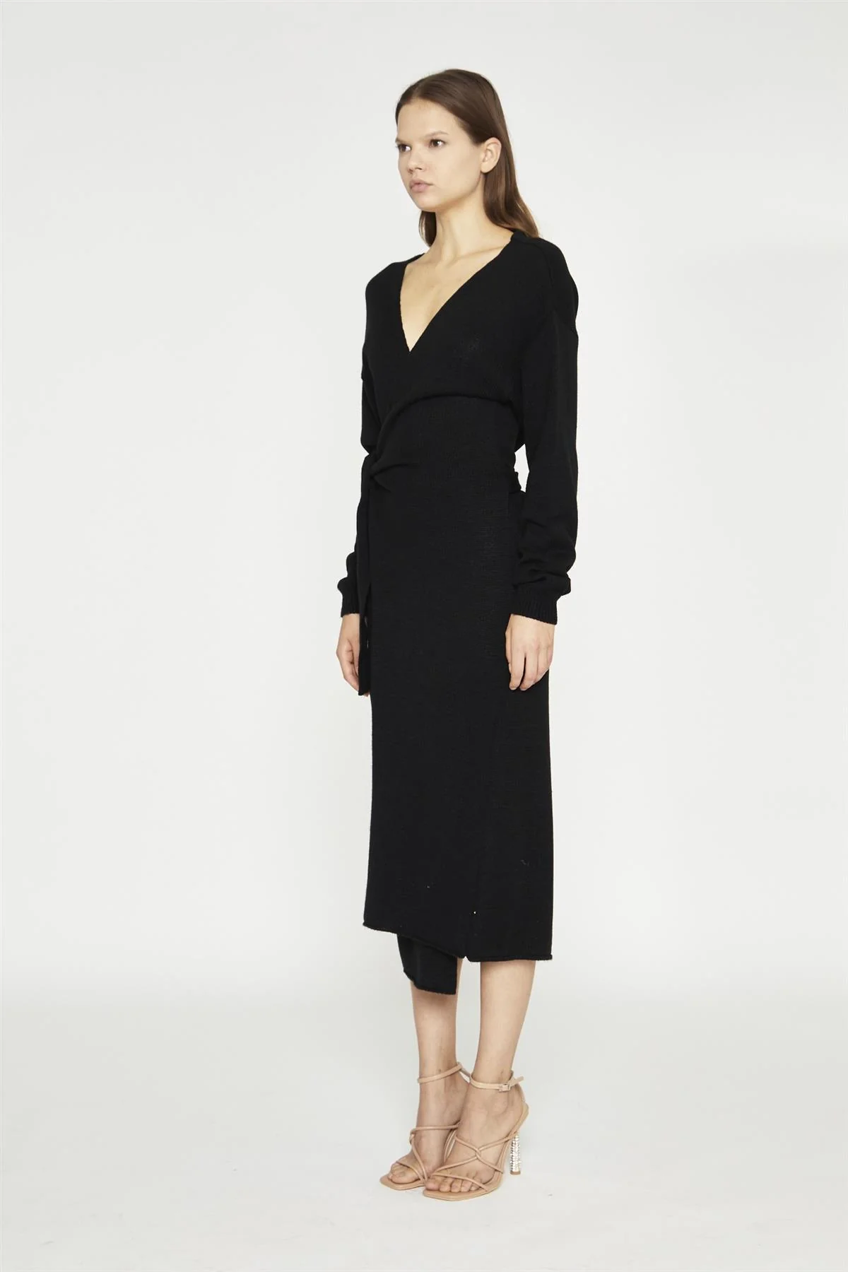 Glamorous Women's Black Tie-Waist Knitted Midi-Dress - Image 3