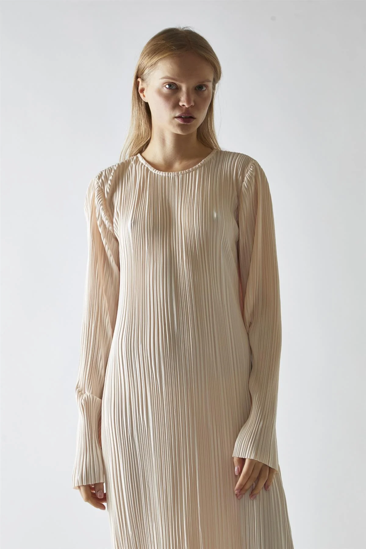 Light-Apricot Plisse Midaxi-Dress - Image 3