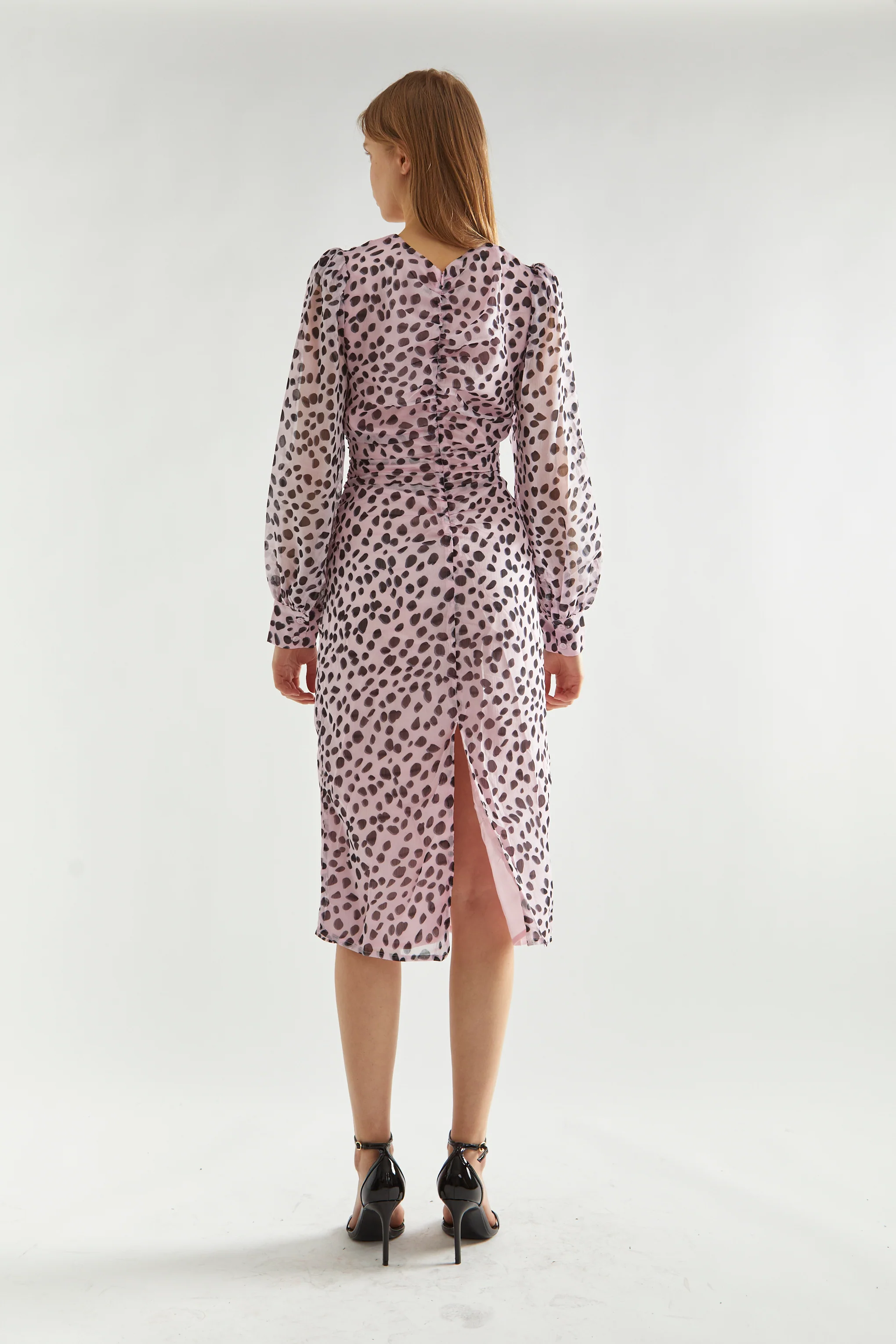Lilac-Dalmatian Ruched-Front Midi-Dress - Image 2