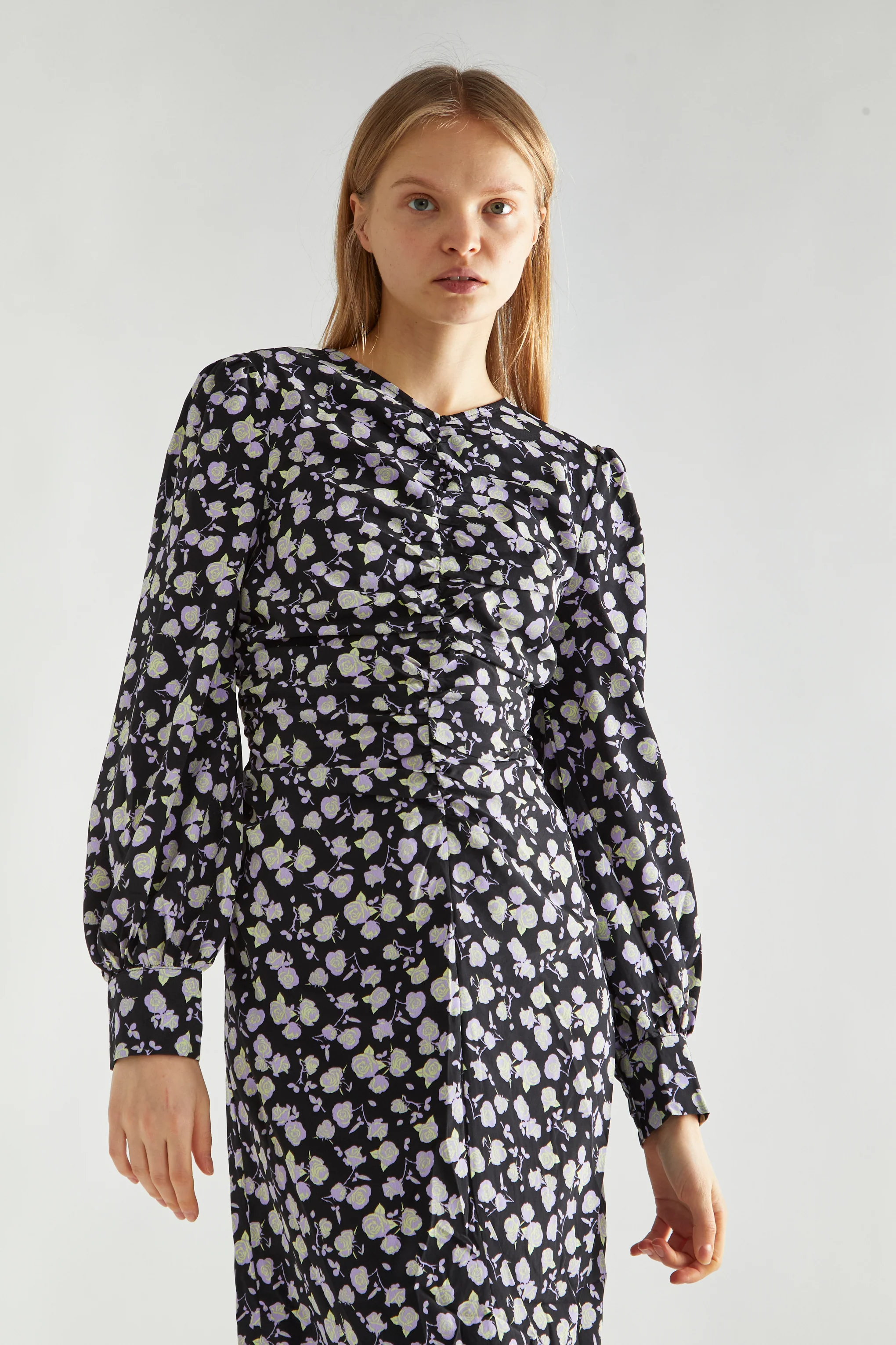 Lilac-Rose Ruched-Front Midi-Dress - Image 3