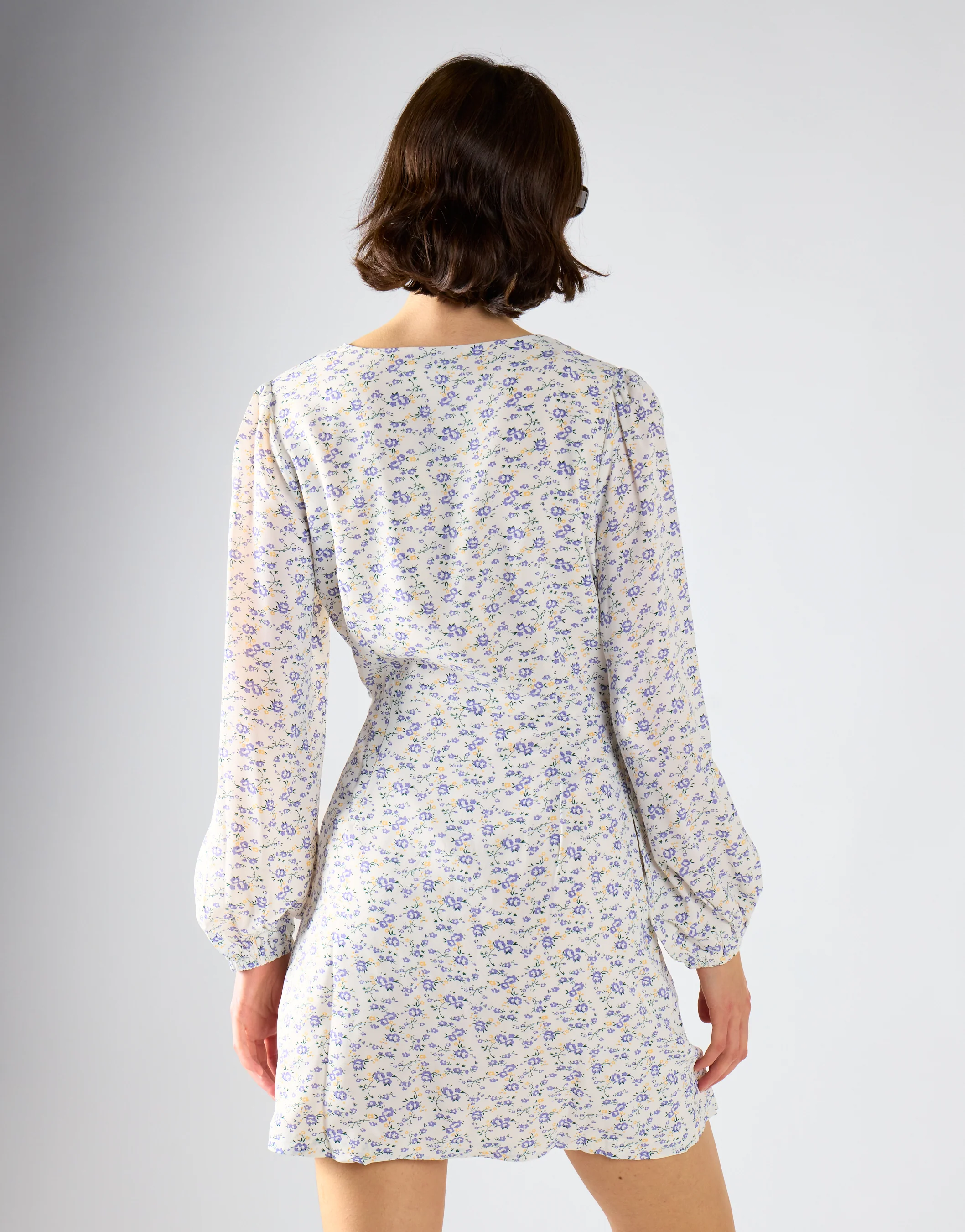 Lilac-Yellow Ditsy V-Neck Mini-Dress - Image 2