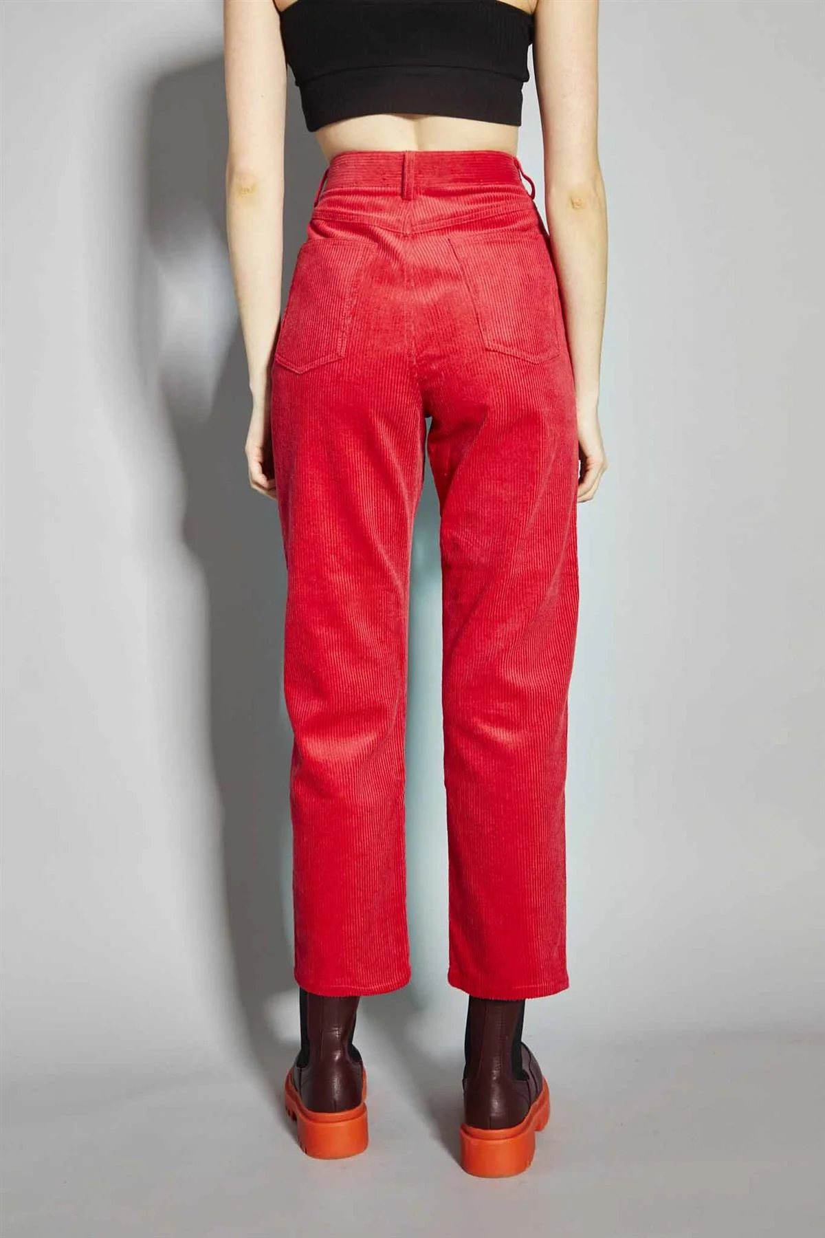 Lollipop-Red Corduroy Classic Cropped-Trousers - Image 2