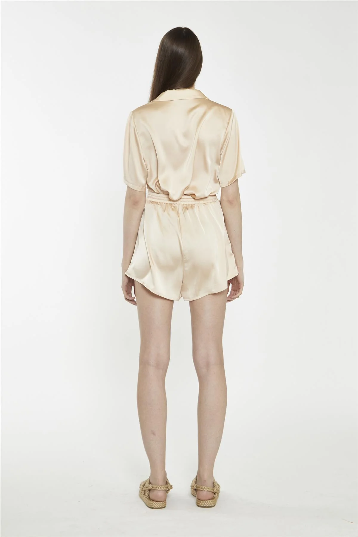 Loose High Waisted Shorts - Peach Champagne Sateen - Image 2