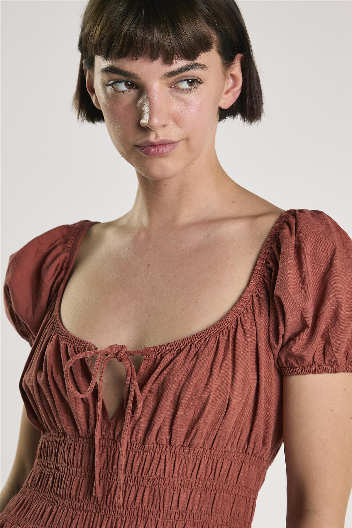 Mid Copper Shirring Waist Midi Dress - Image 2
