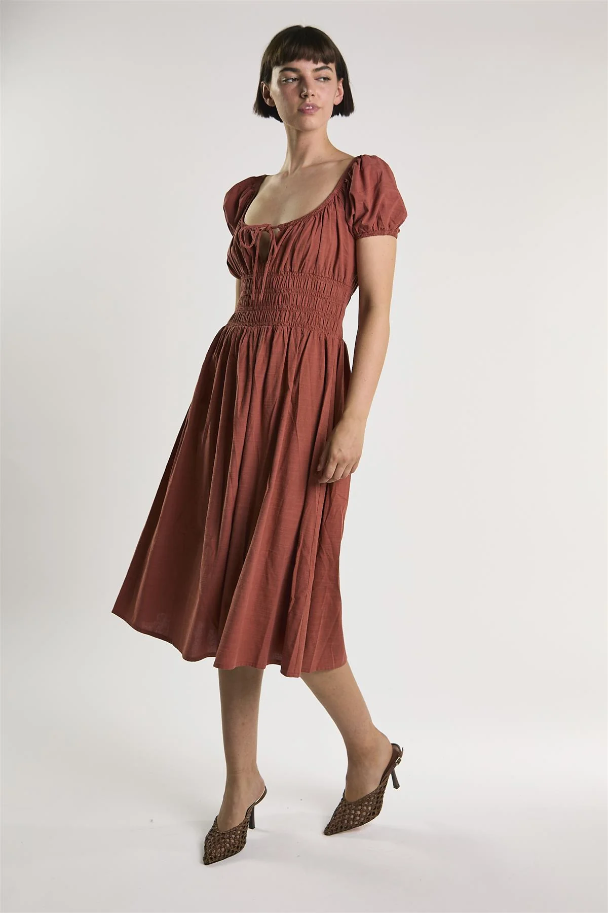 Mid Copper Shirring Waist Midi Dress - Image 3