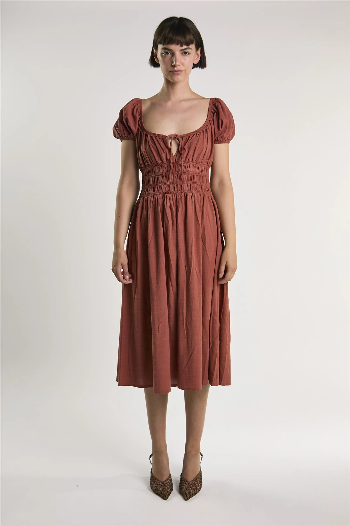 Mid Copper Shirring Waist Midi Dress - Image 4