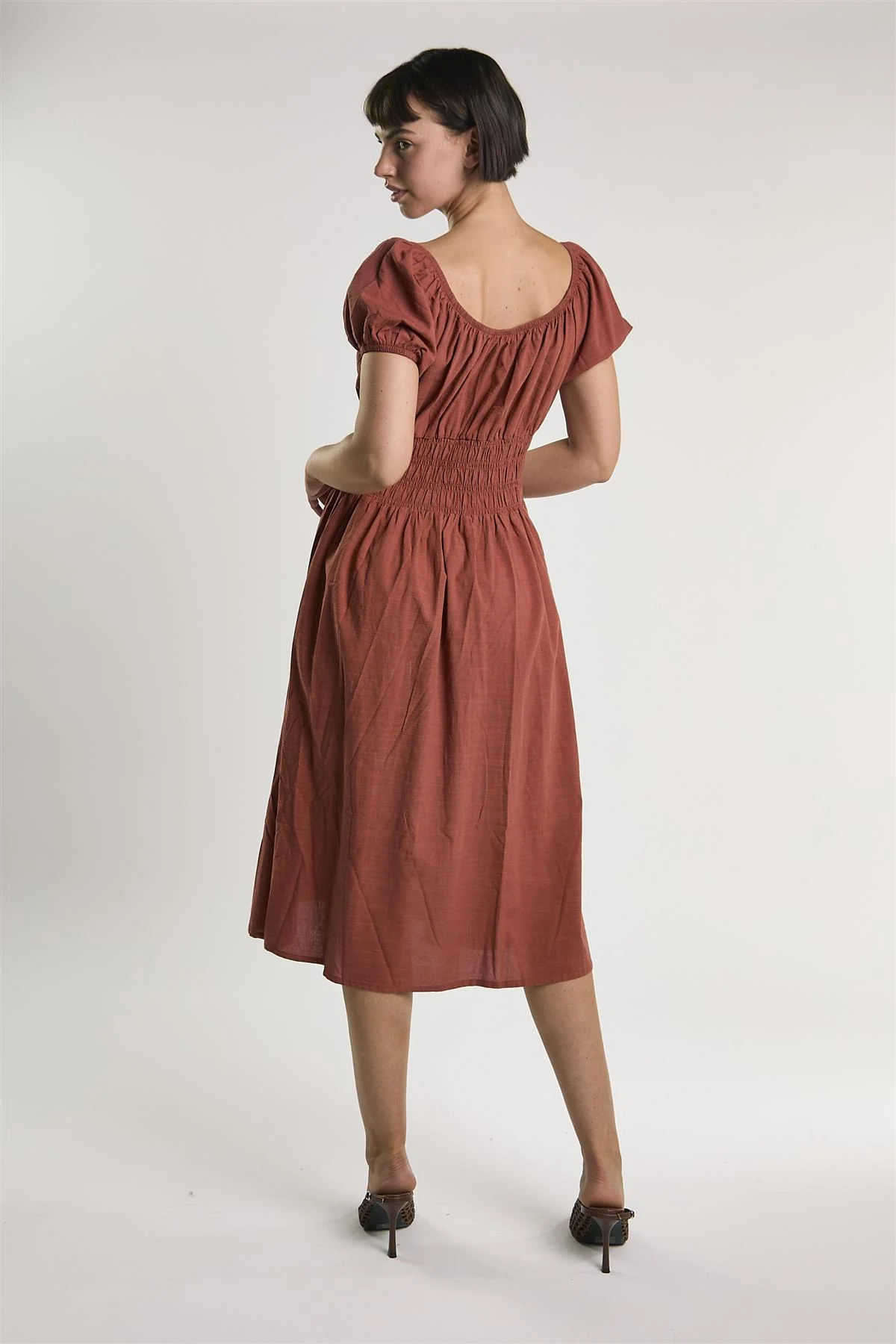 Mid Copper Shirring Waist Midi Dress - Image 5