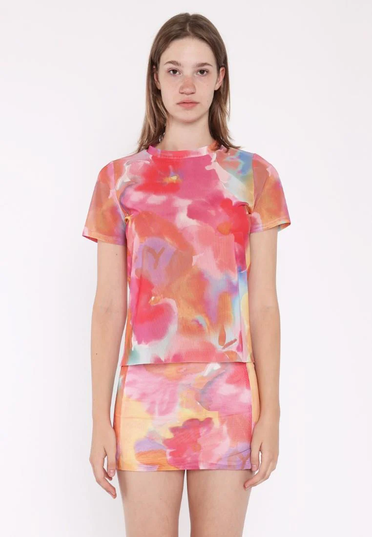 Mini Skirt - Multi Water Colour Flower