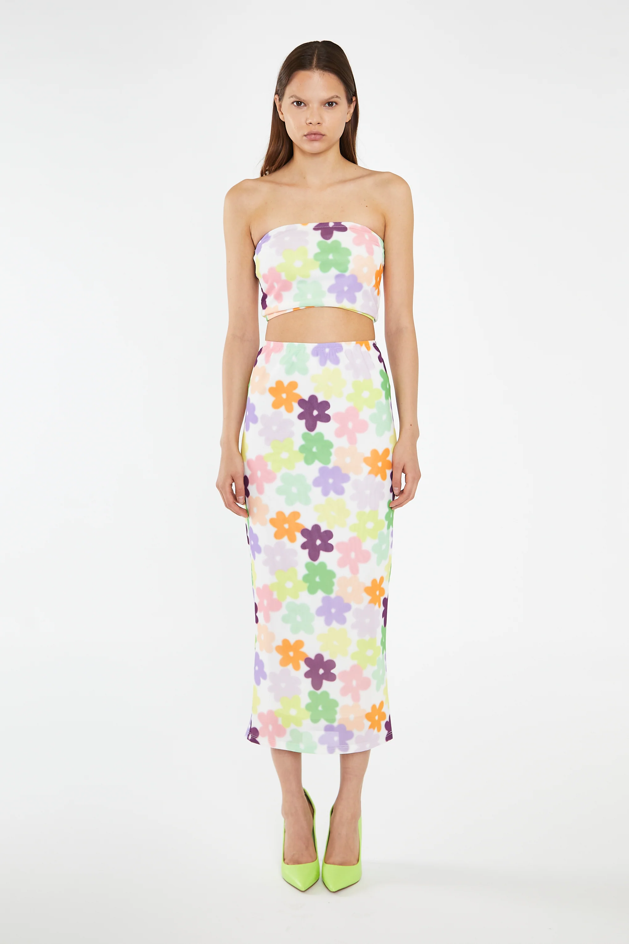 Multi-Flower Mesh Bandeau Crop-Top