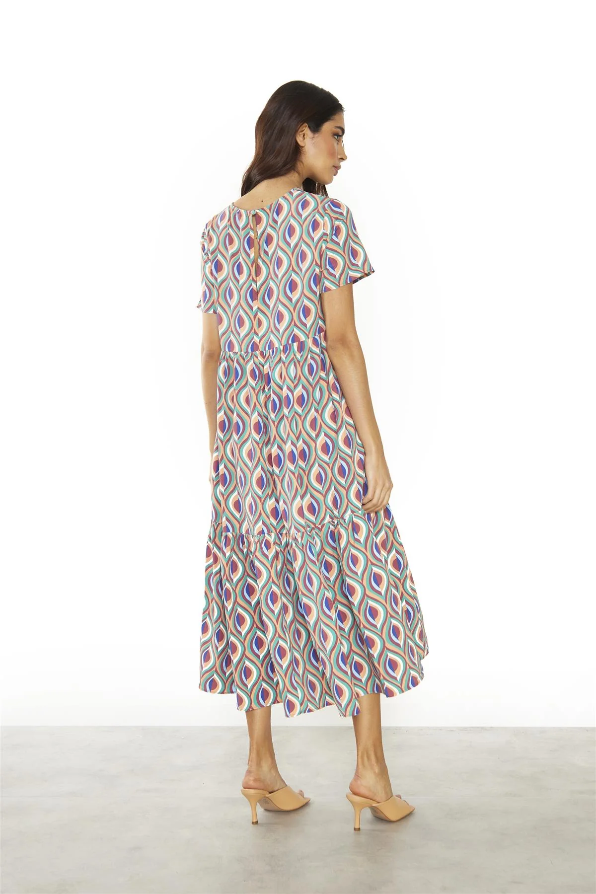 Multi-Geo-Swirl Round-Neck-Loose Midi-Dress - Image 2