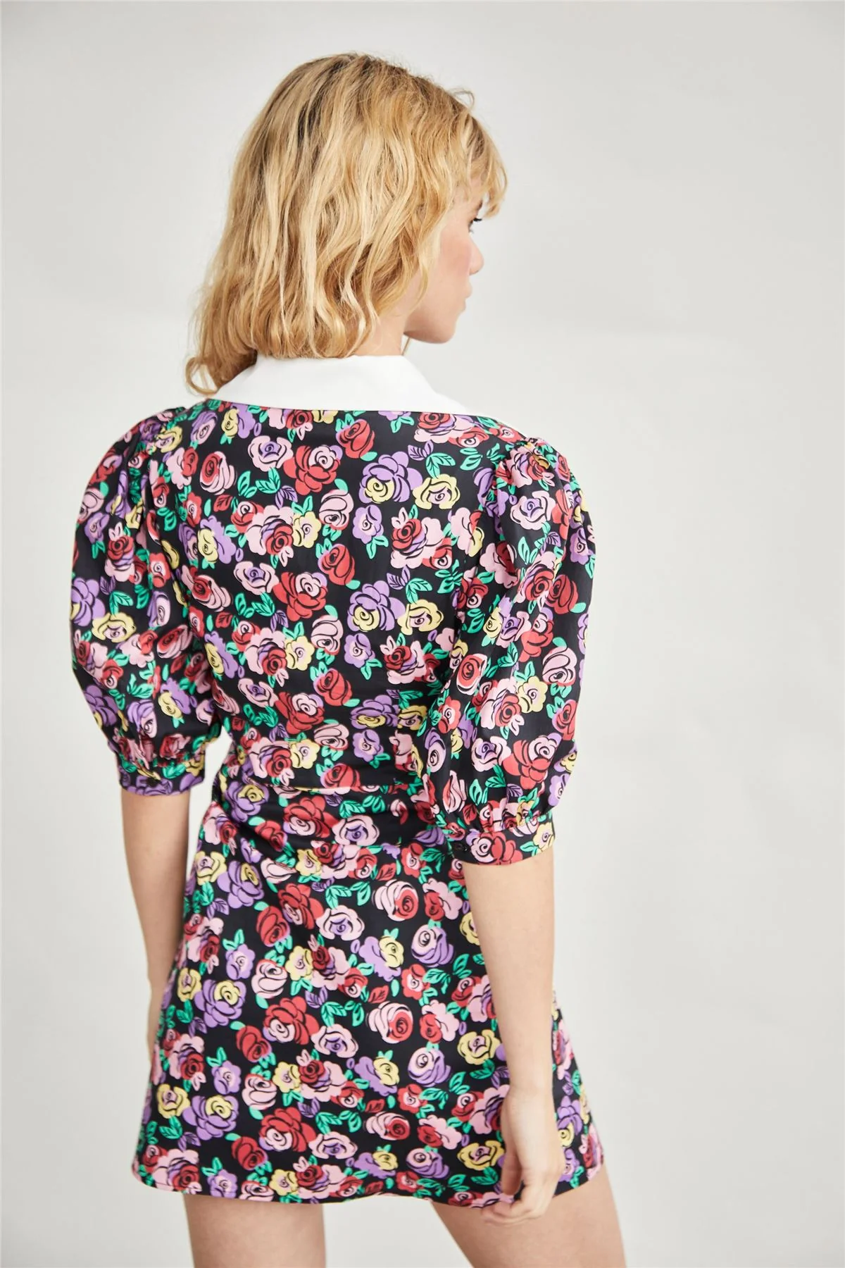 Multi Graphic Rose White Shirt Mini-Dresses - Image 3