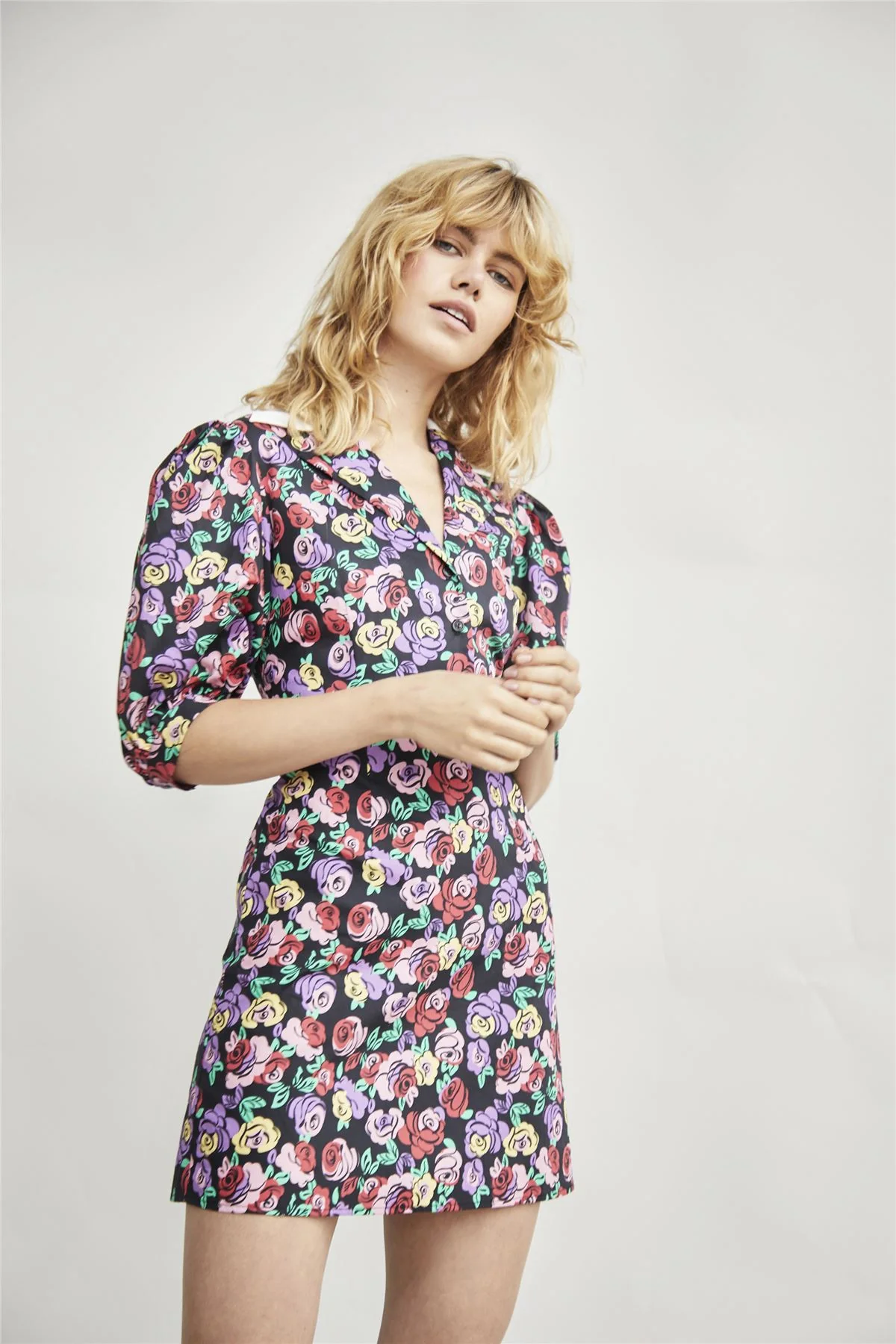 Multi Graphic Rose White Shirt Mini-Dresses - Image 4