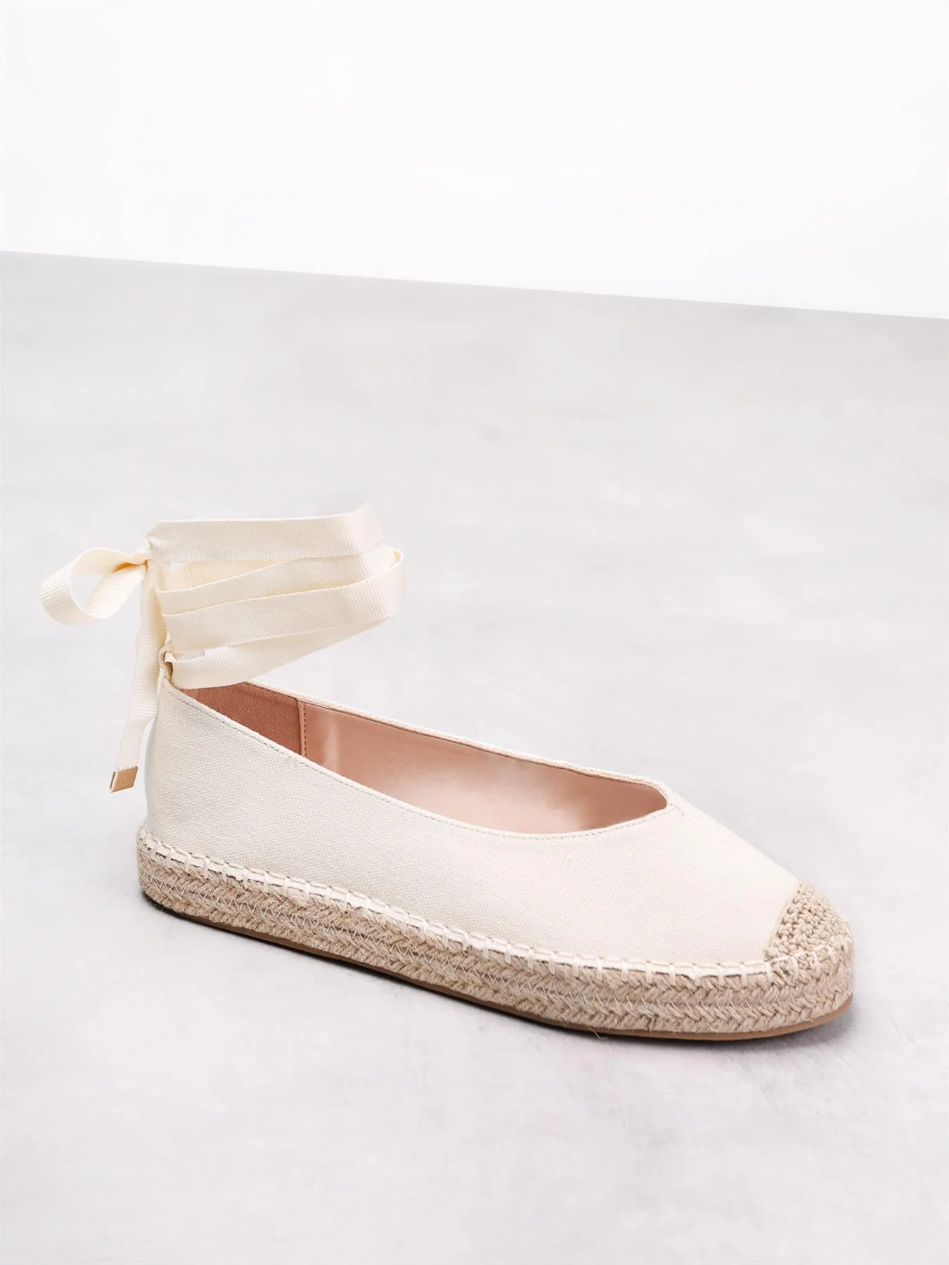 Natural Woven Tie Ankle Shoes