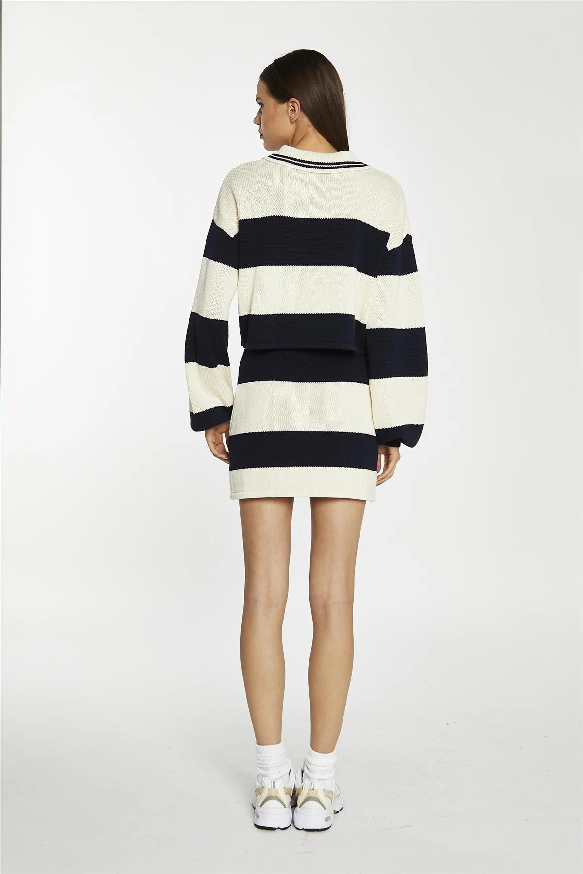 Navy-Cream Stripe Bodycon Knitted Mini-Skirt - Image 2