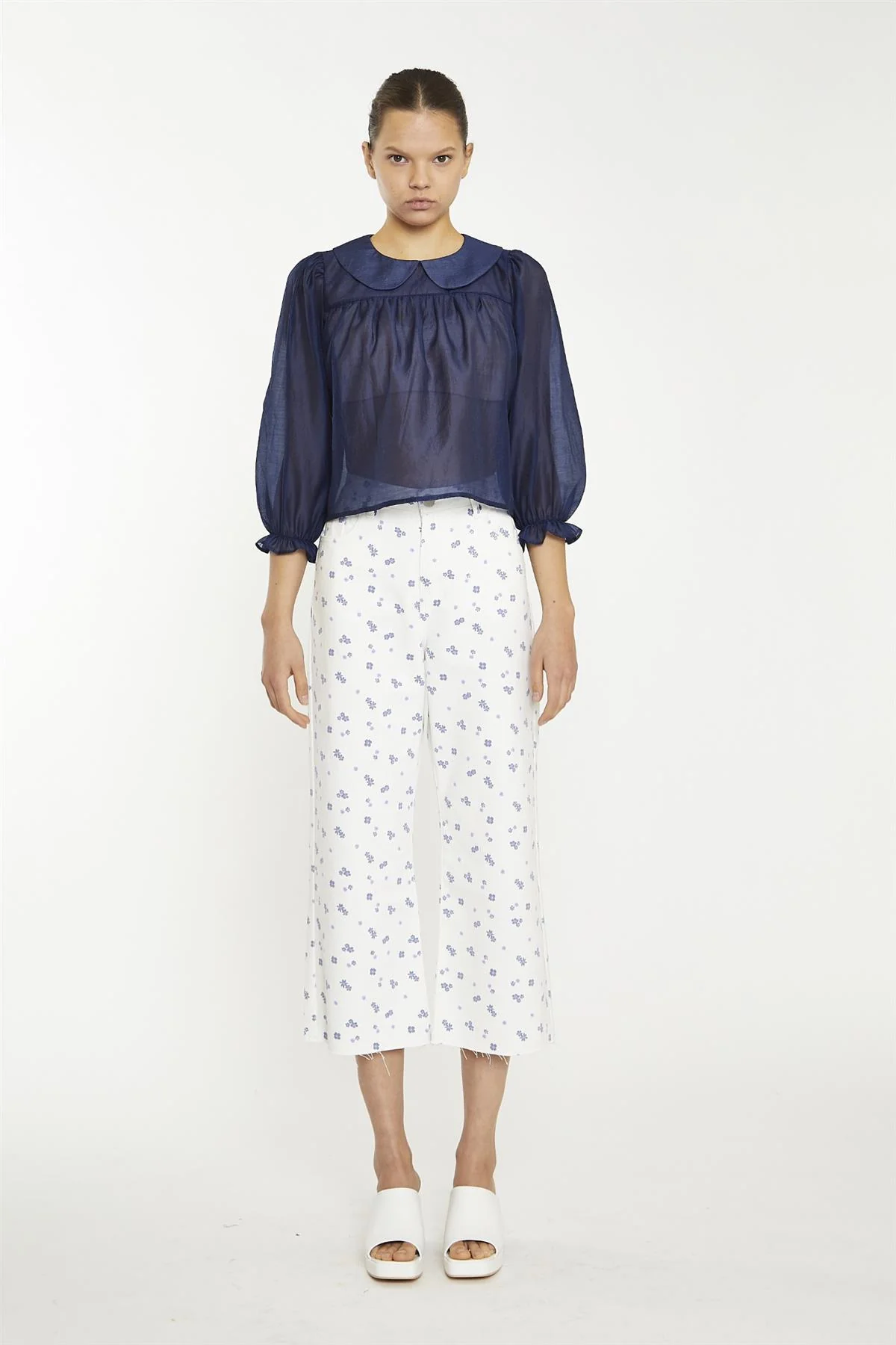 Navy Organza Crop-Top