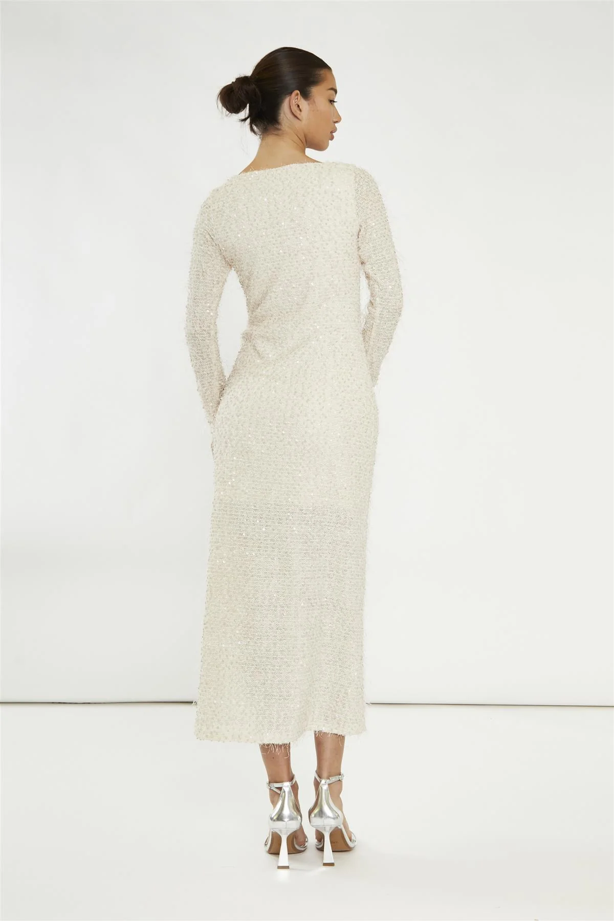Nude Textured-Sequin Square-Neck Midaxi-Dress - Image 2