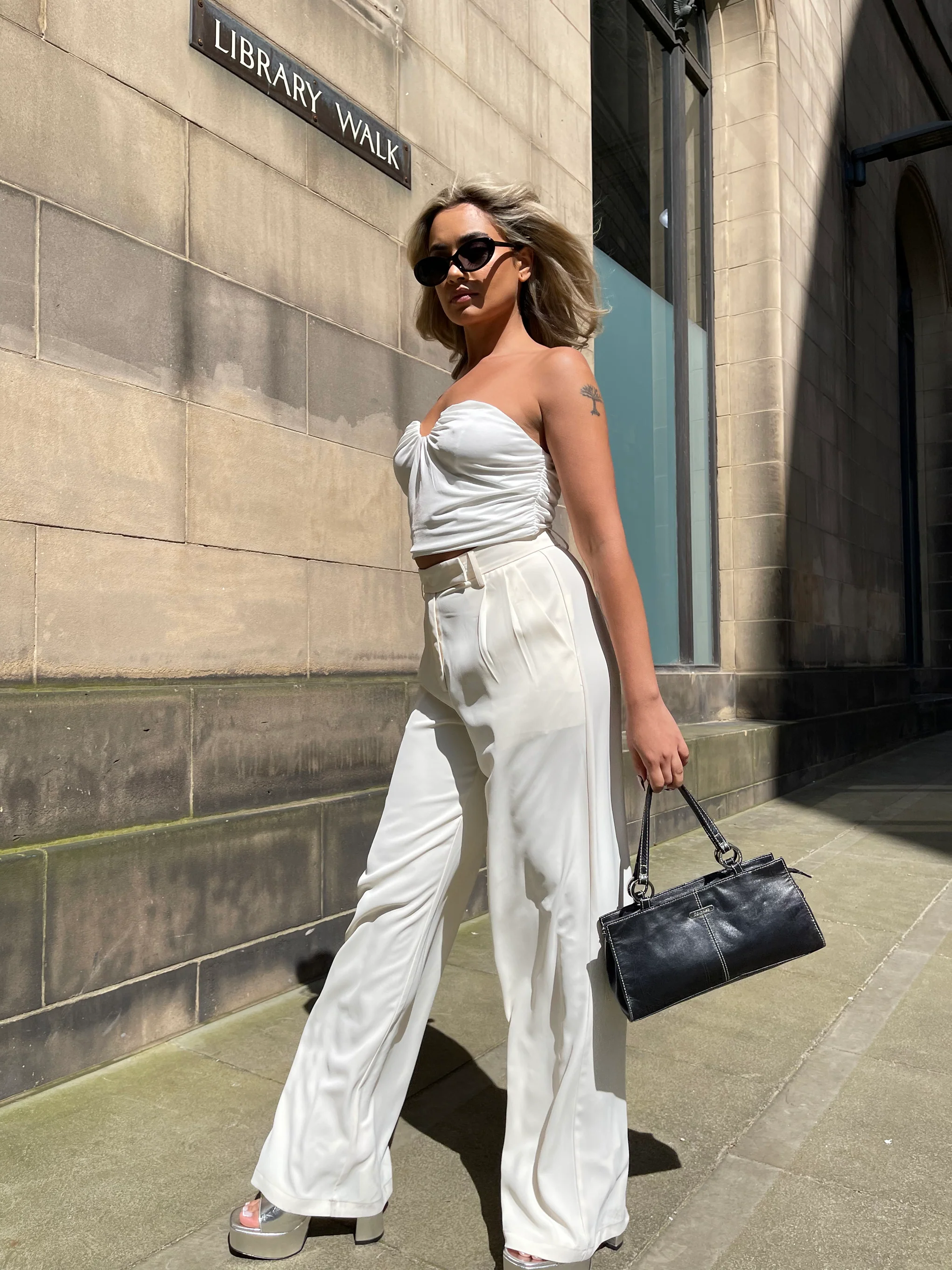 Off White Strapless Ruched Top - Image 4