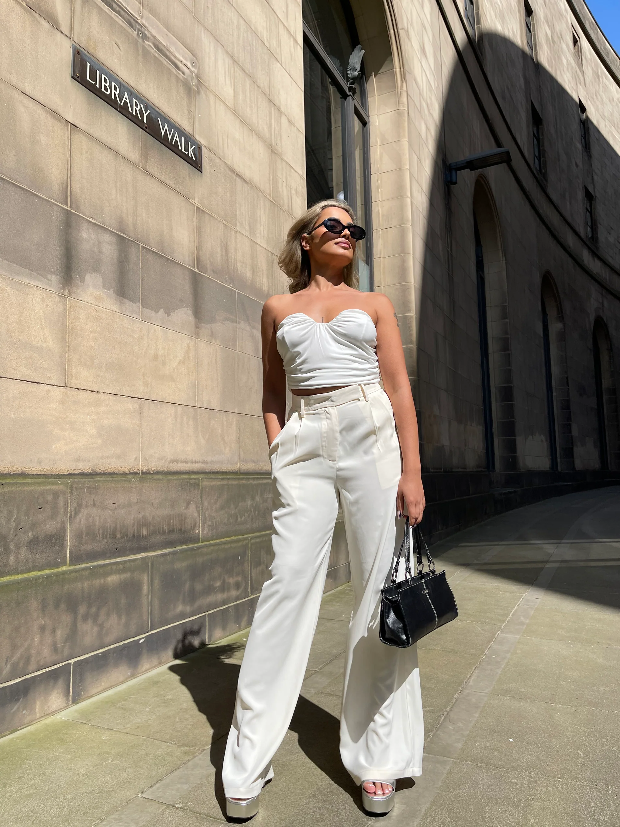 Off White Strapless Ruched Top - Image 5
