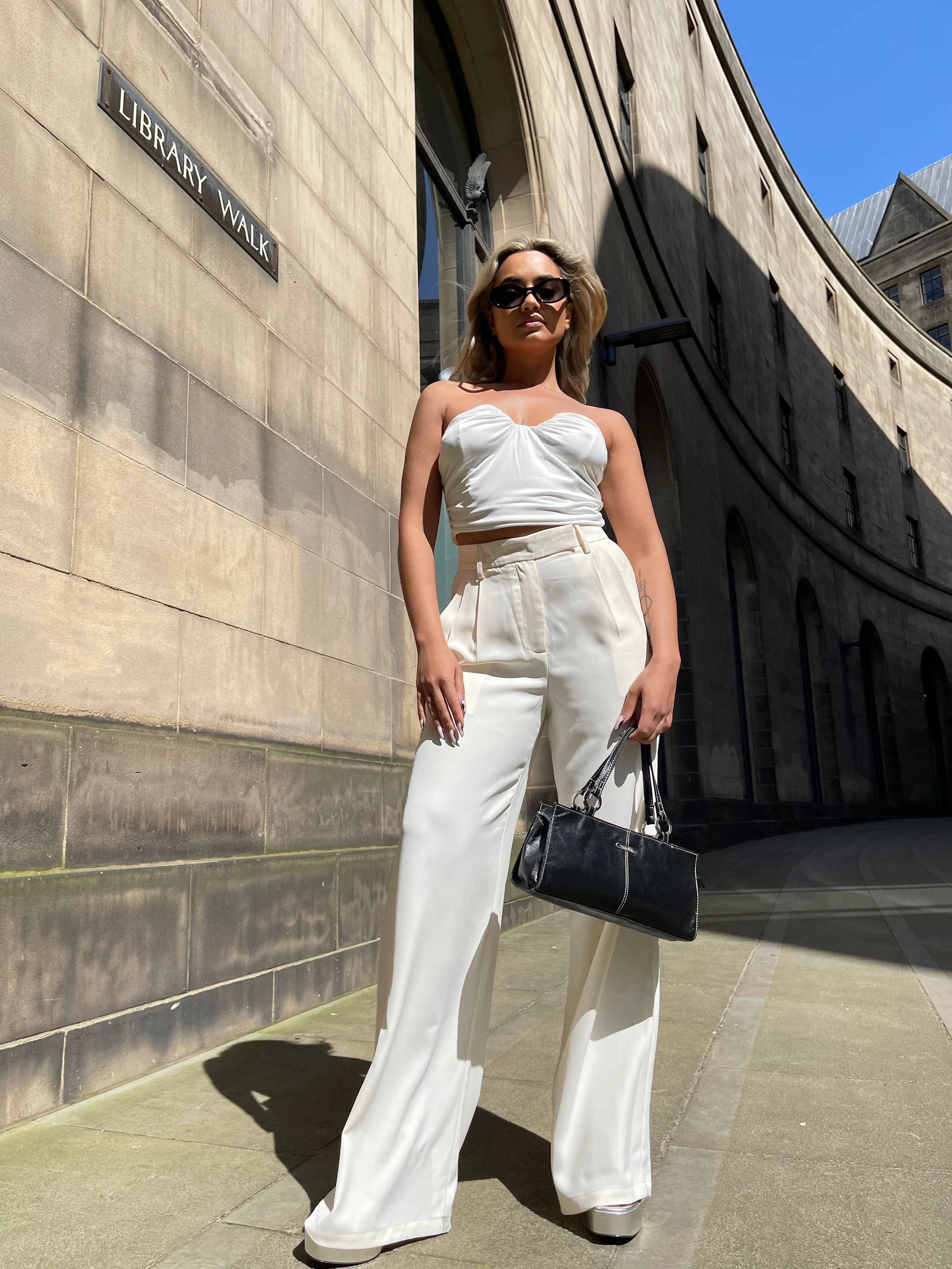 Off White Strapless Ruched Top - Image 7