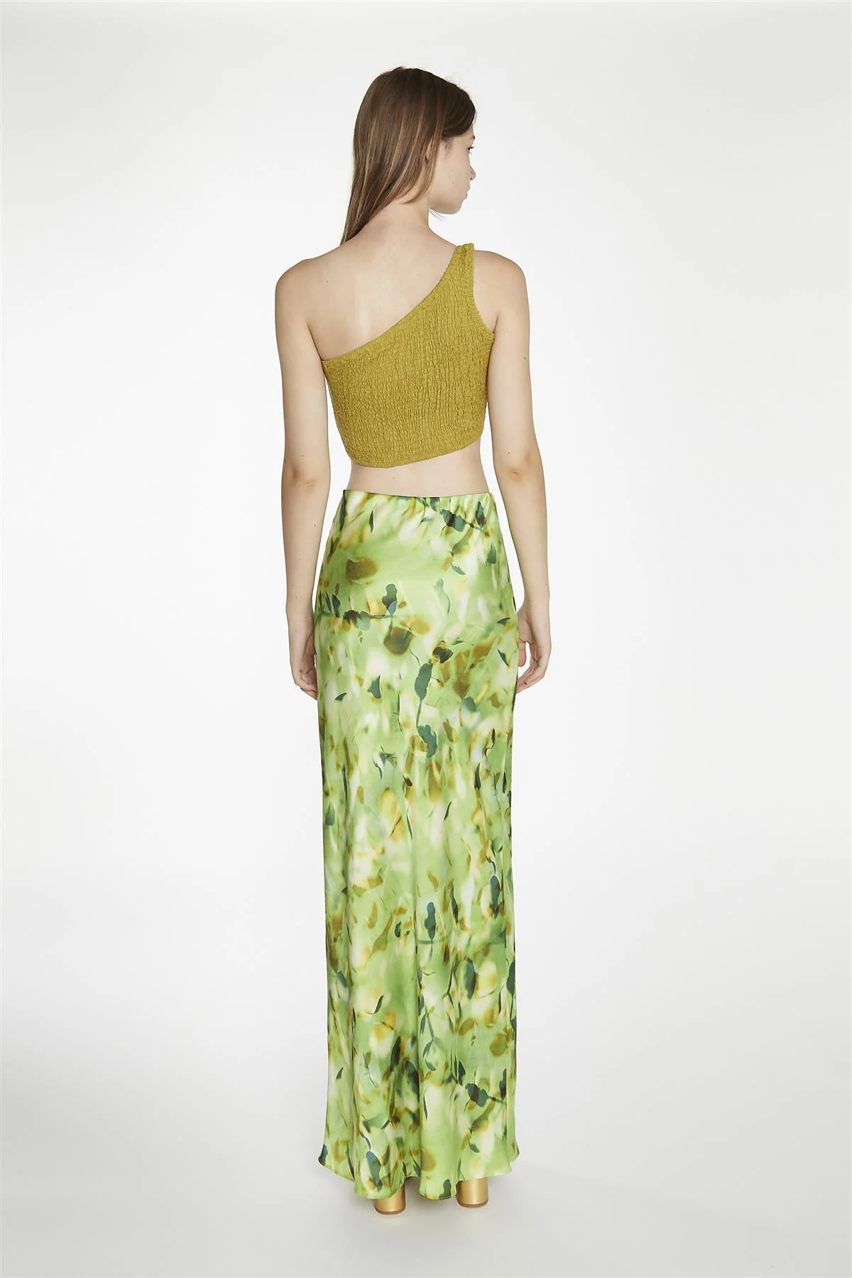 Olive-Green One-Shoulder-Shirred Crop-Top - Image 2