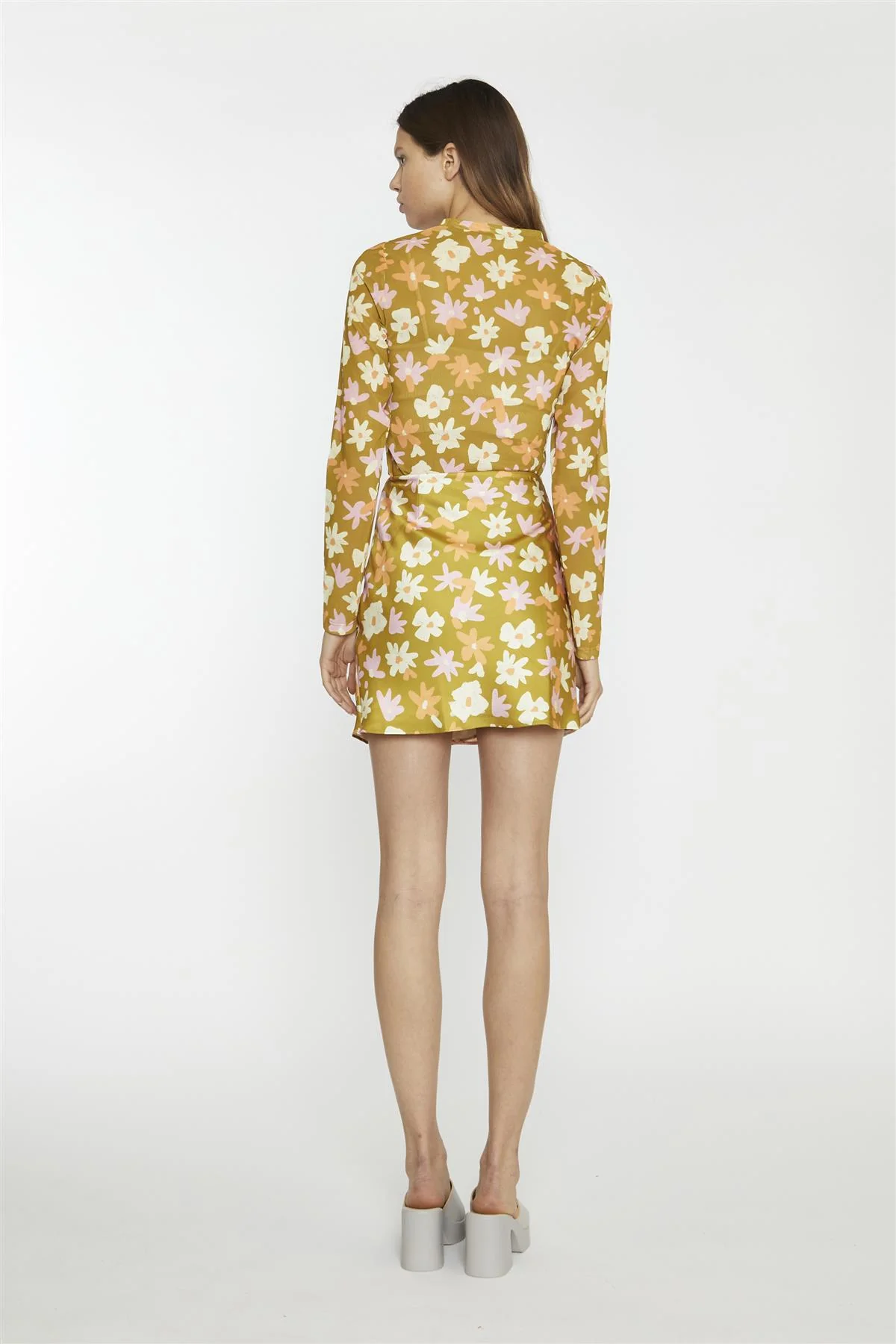 Olive Multi Flower Mesh Floral Long Sleeve-Top - Image 2