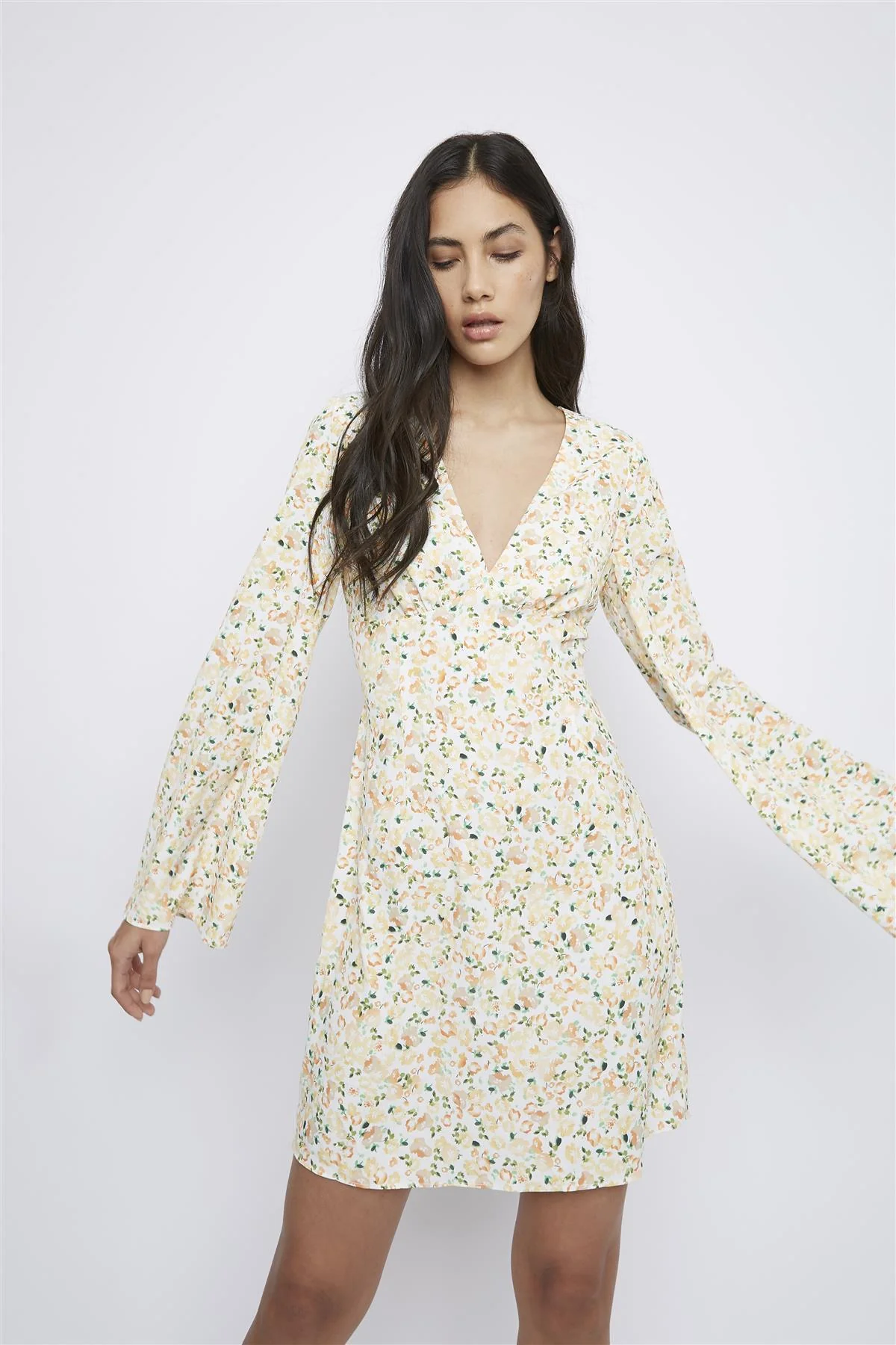 Orange Ditsy-Floral Mini-Dress - Image 2
