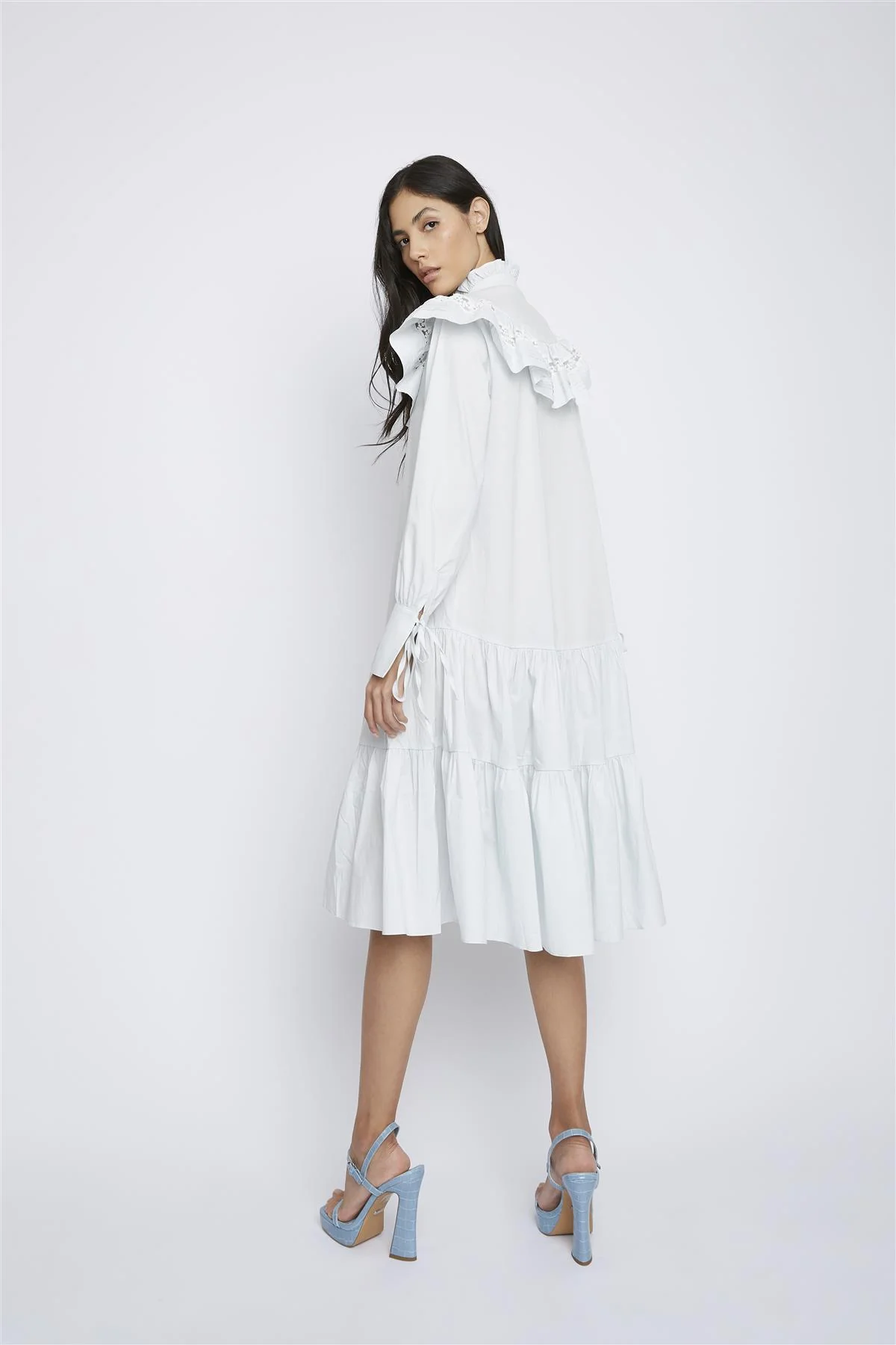 Pale-Blue Broderie-Ruffle-Detail Midi-Dresses - Image 2
