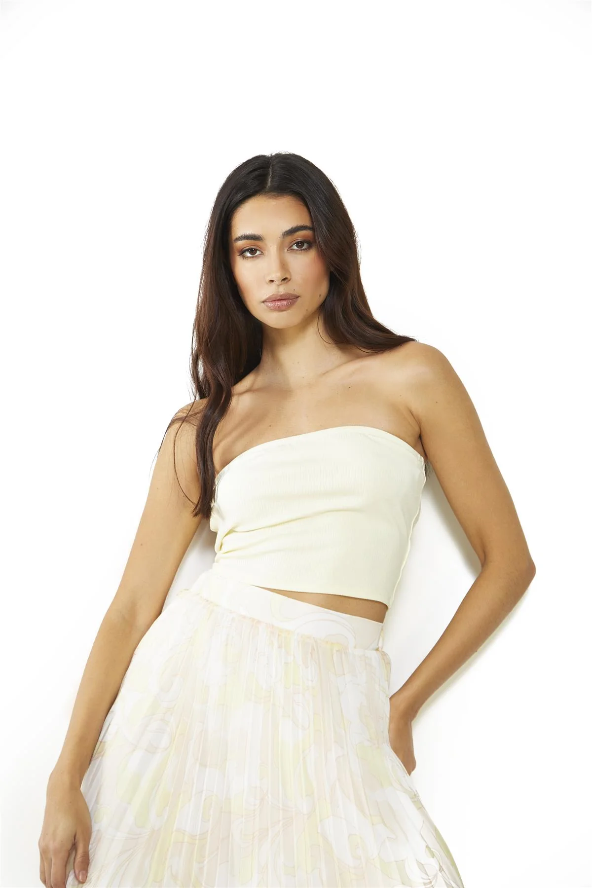 Pale-Lemon Ribbed-Bandeau Crop-Top - Image 3