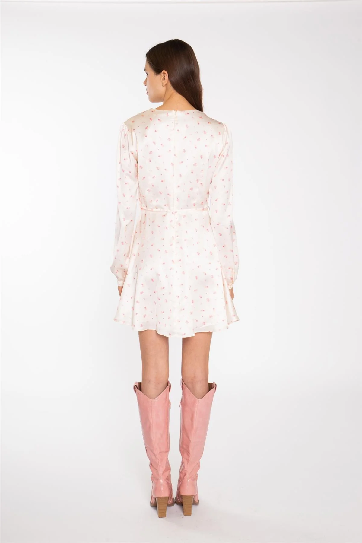 Peach-Pink Daisy V-Neck Mini-Dress - Image 2