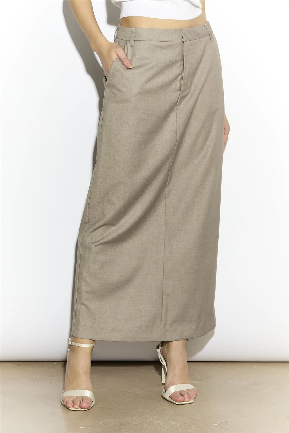 Pencil Maxi Skirt - Taupe Grey - Image 3