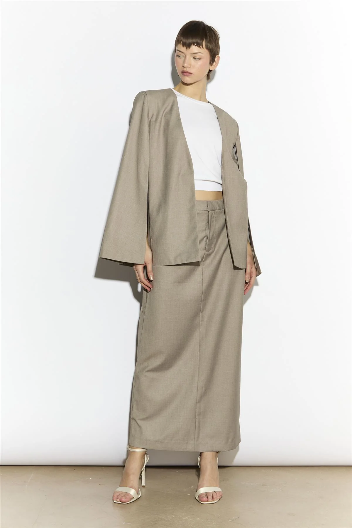 Pencil Maxi Skirt - Taupe Grey - Image 5