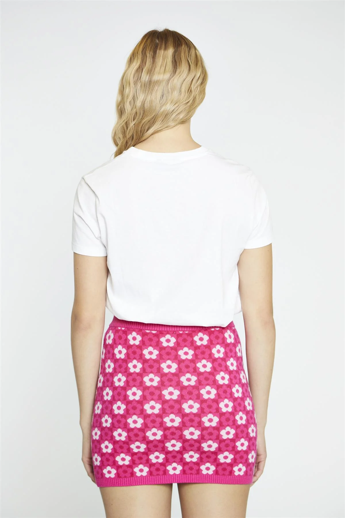 Pink Flower Check Bodycon Mini-Skirt - Image 6
