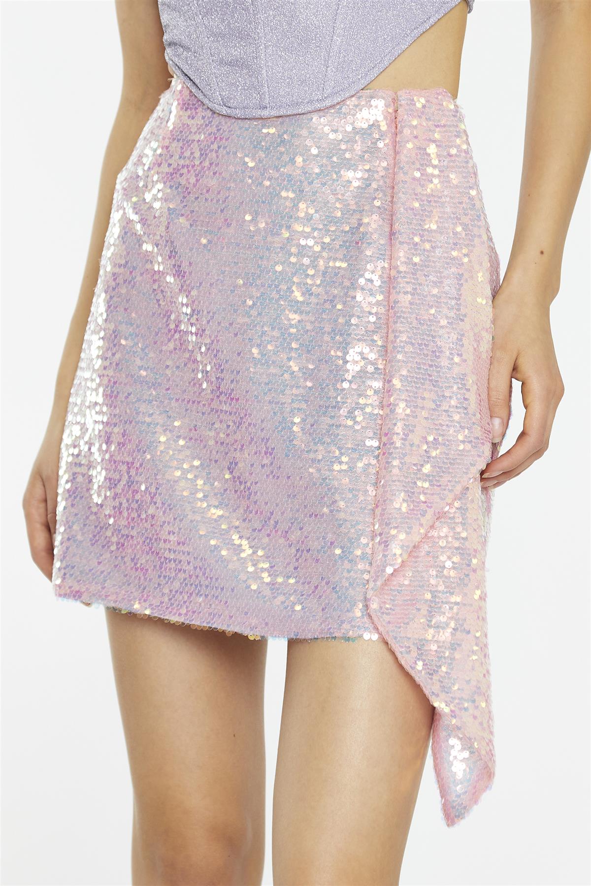Pink-Iridescent Asymmetric Mini-Skirt - Image 3