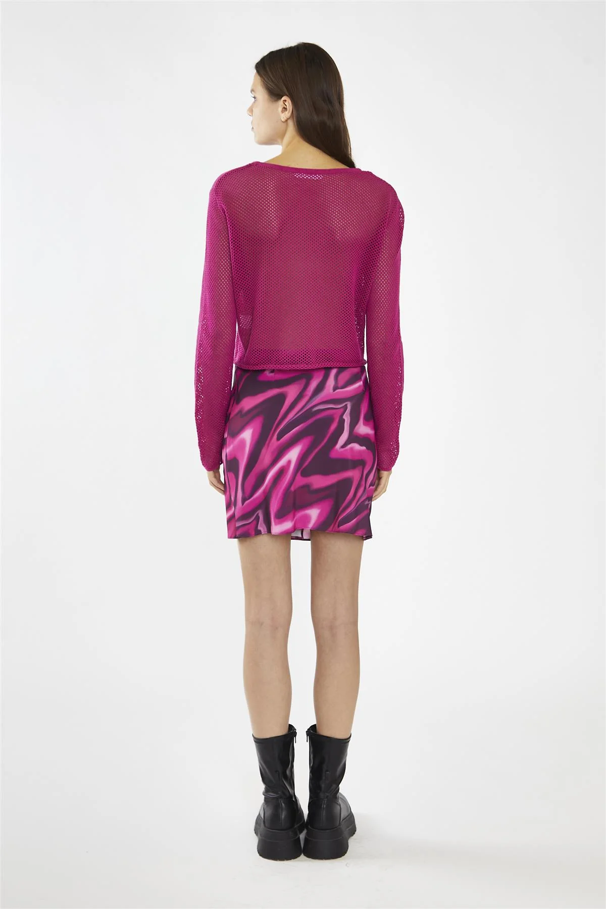 Pink Multi-Blurred Wave Wrap Mini-Skirt - Image 2