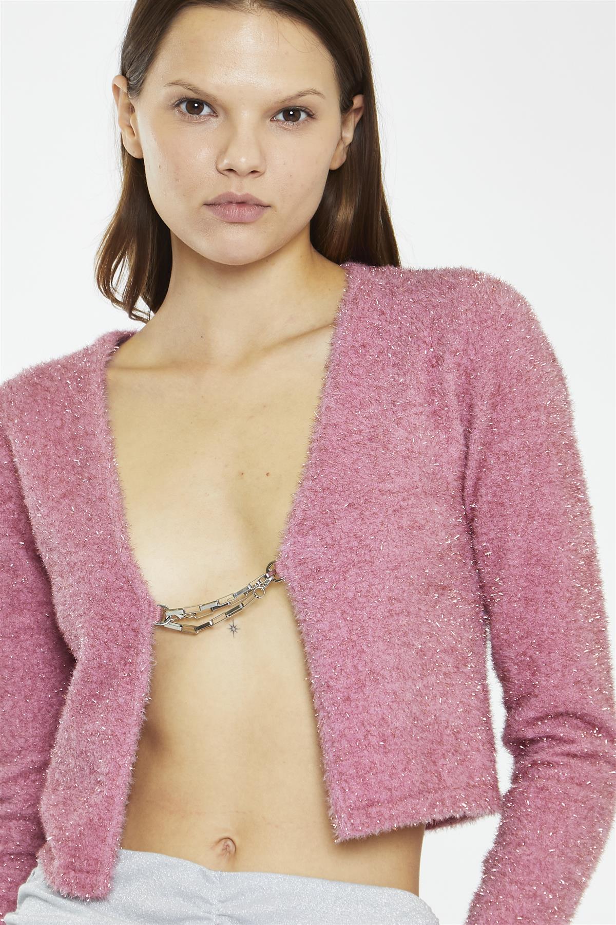Pink Tinsel Long-Sleeve Crop-Top - Image 3