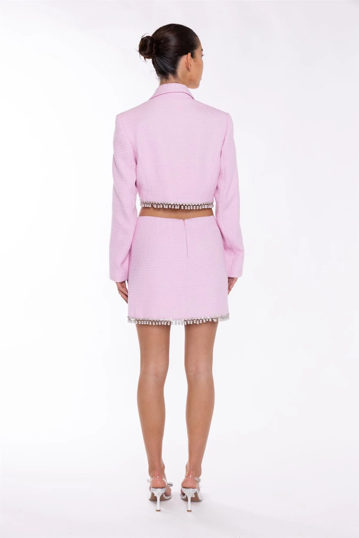 Pink-Tweed Diamante Trim Mini-Skirt - Image 2
