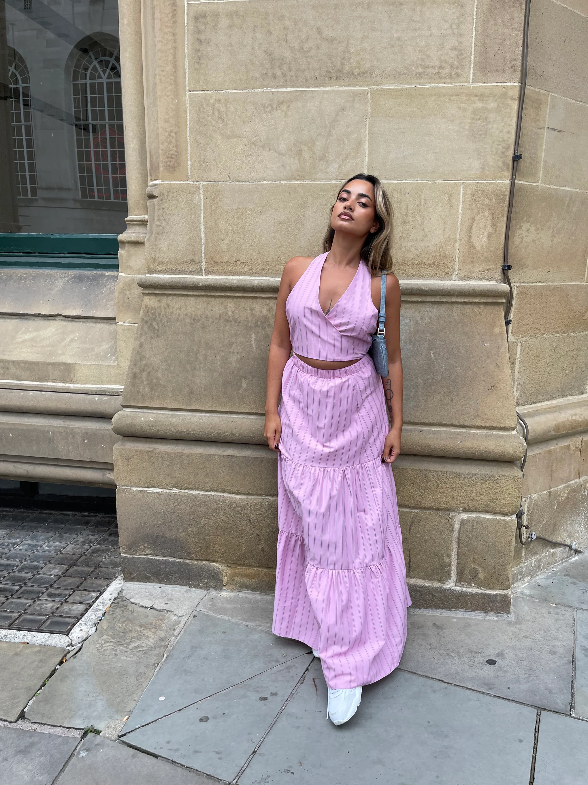 Pink Vertical-Stripe Tiered Maxi-Skirt - Image 3
