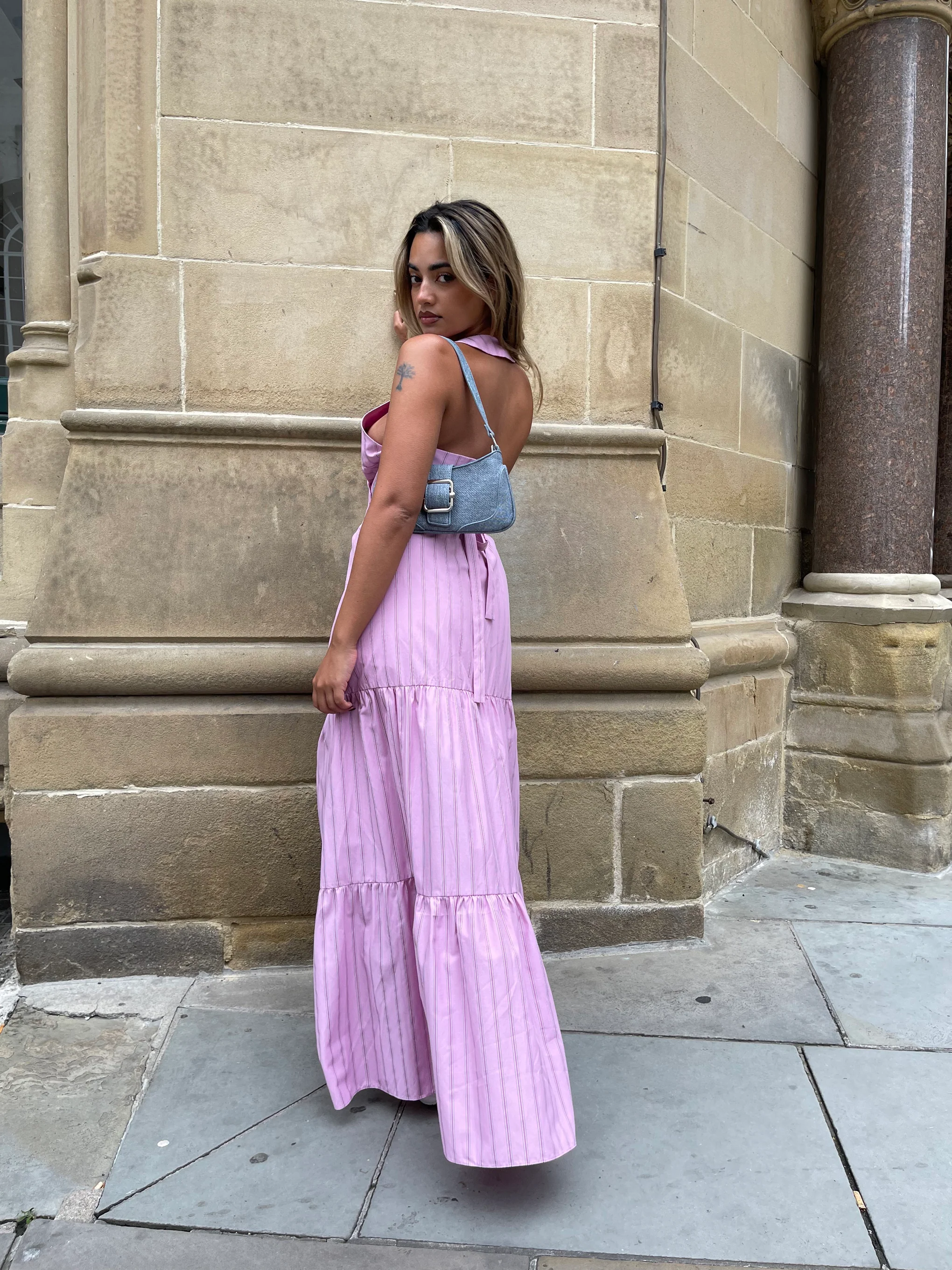 Pink Vertical-Stripe Tiered Maxi-Skirt - Image 4