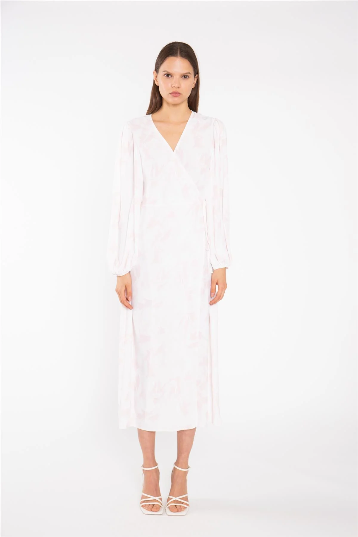Pink-Watercolour Wrap Midi-Dress