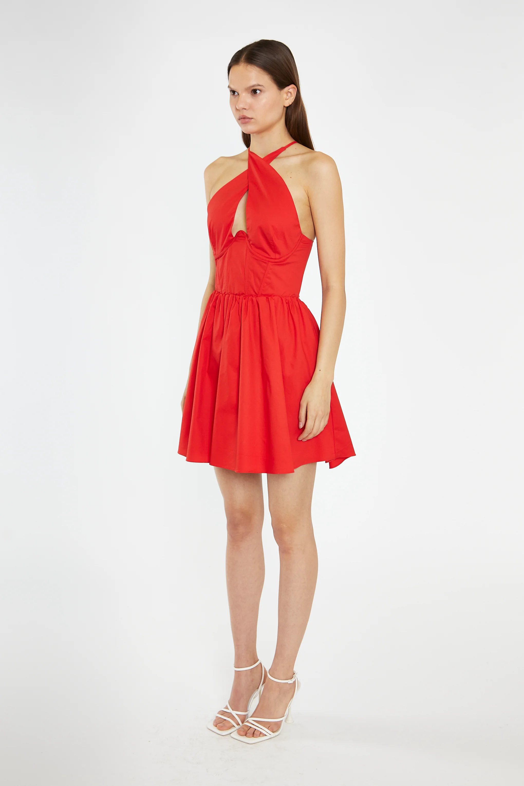 Poppy-Red Cross-Over Halterneck Corset Mini-Dress - Image 4