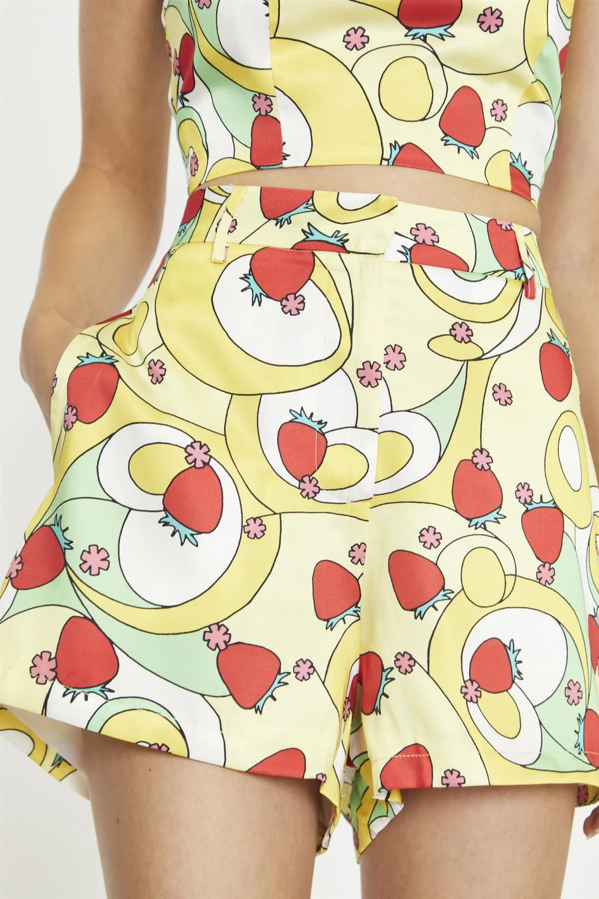Psychedelic Strawberry High-Waist Mini-Shorts - Image 3