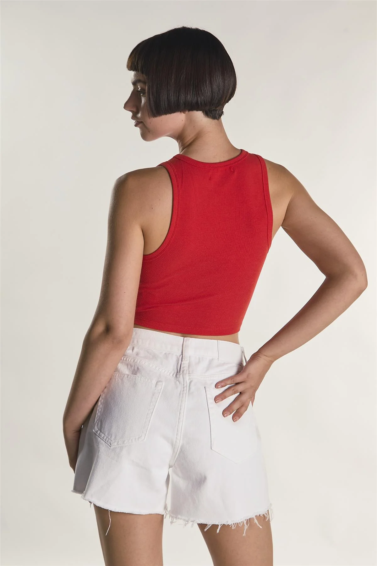 Red Sleeveless Ribbed Racerback  Crop-Top - Image 2