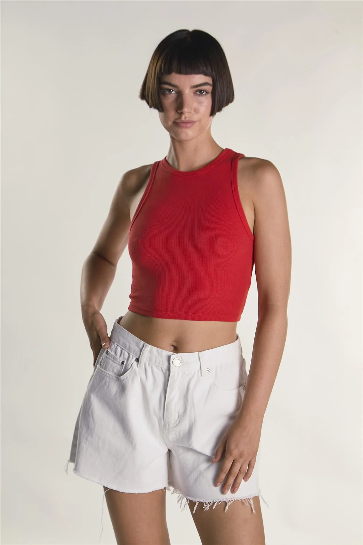 Red Sleeveless Ribbed Racerback  Crop-Top - Image 3