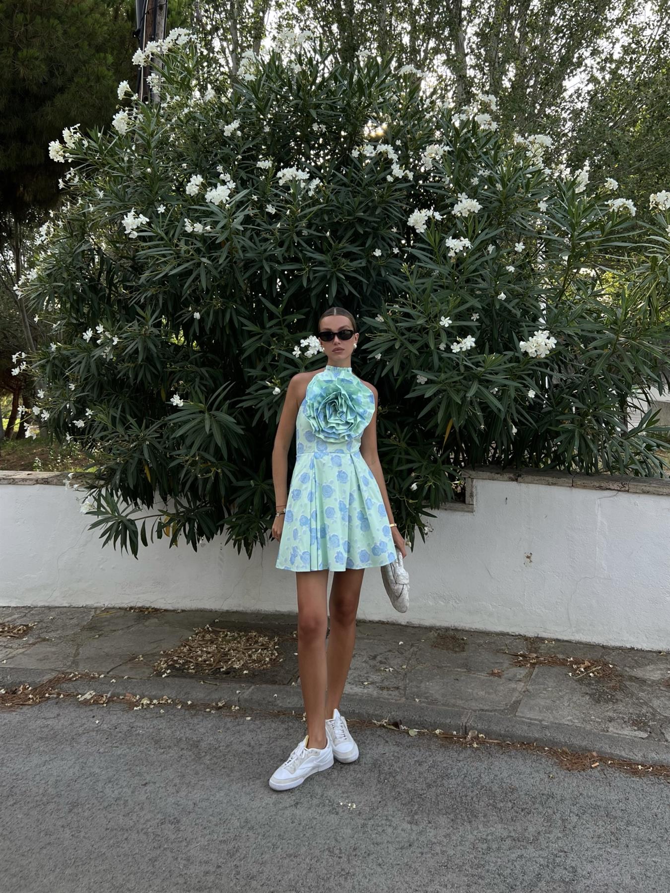 Rosie Corsage Skater Mini-Dress -Mint-Blue Floral - Image 4