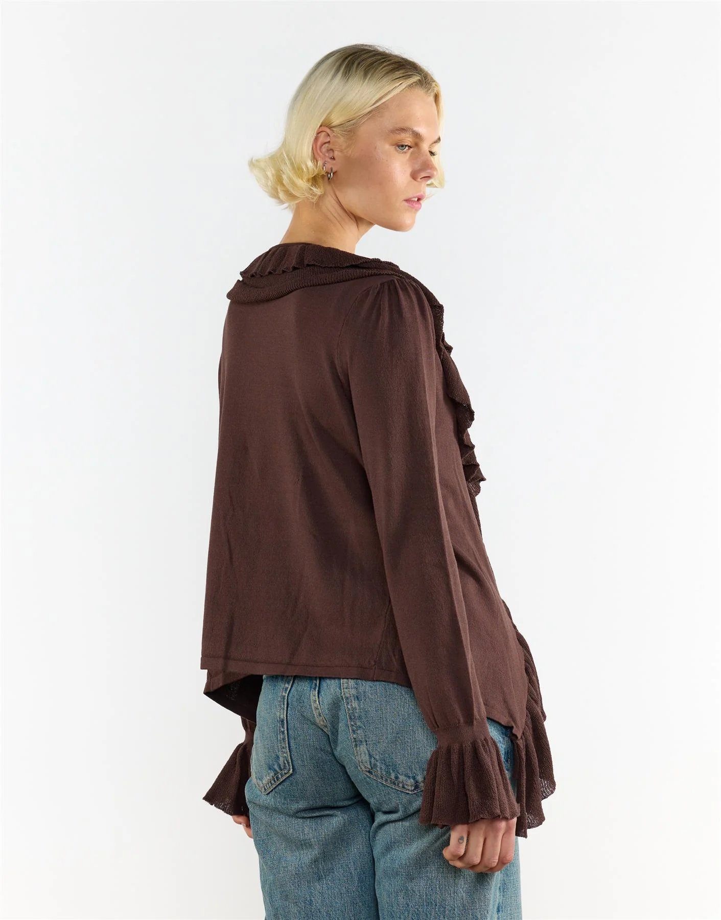 Ruffle Tie Front Top In Brown - Image 2
