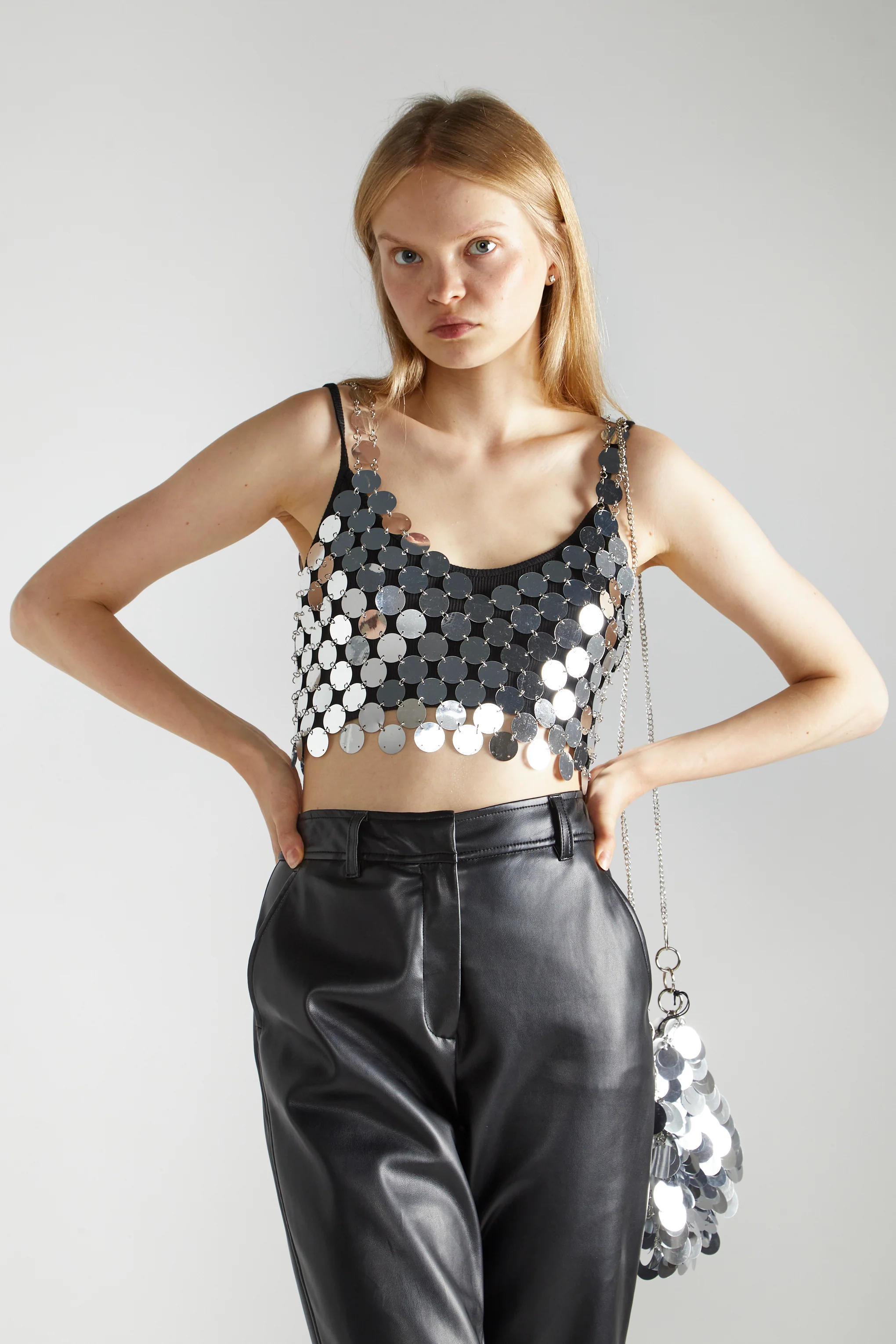 Silver-Disc Chainmail Crop-Top - Image 4