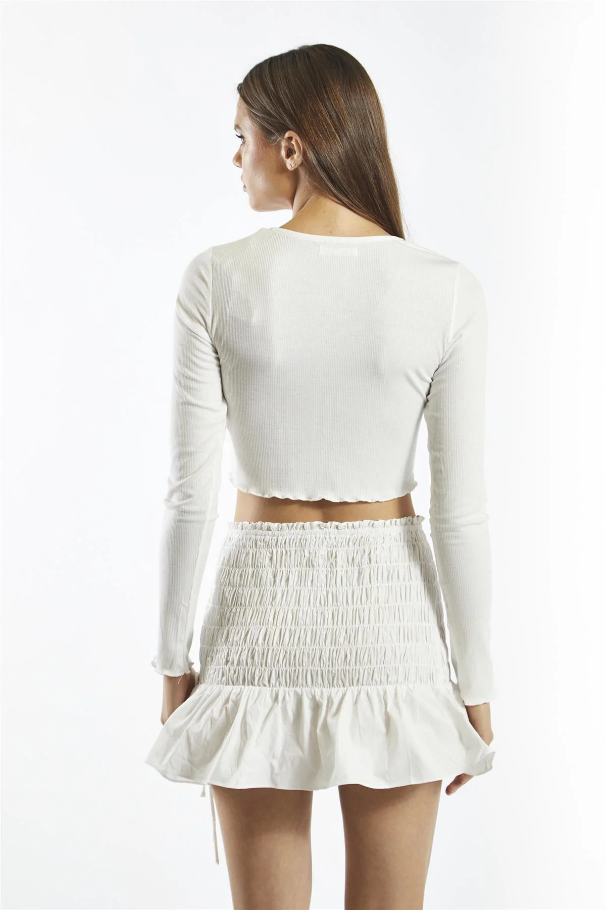 Smocked Lace-Up Mini Skirt - White - Image 2