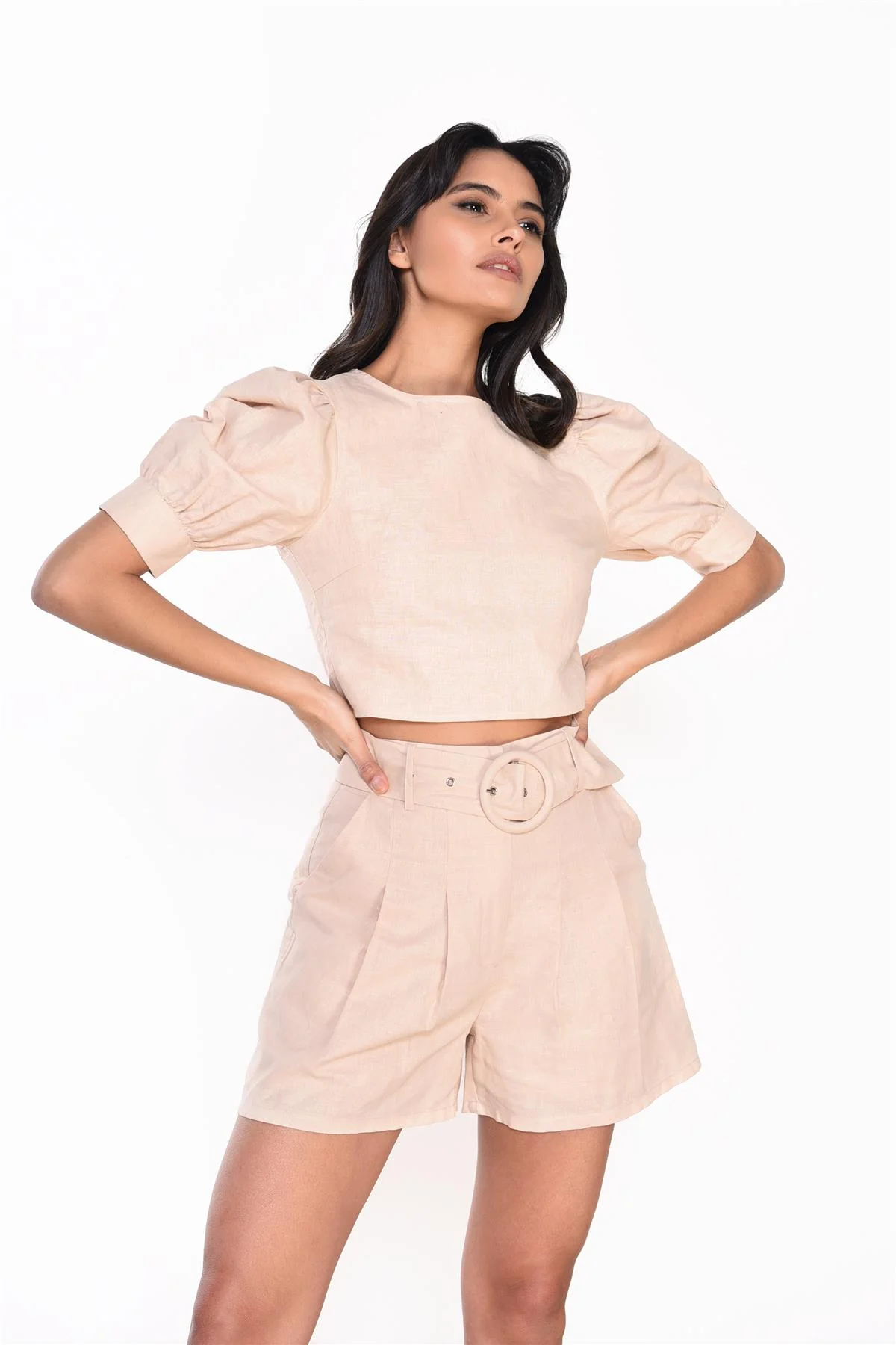 Stone High-Waisted Belted-Shorts - Image 3