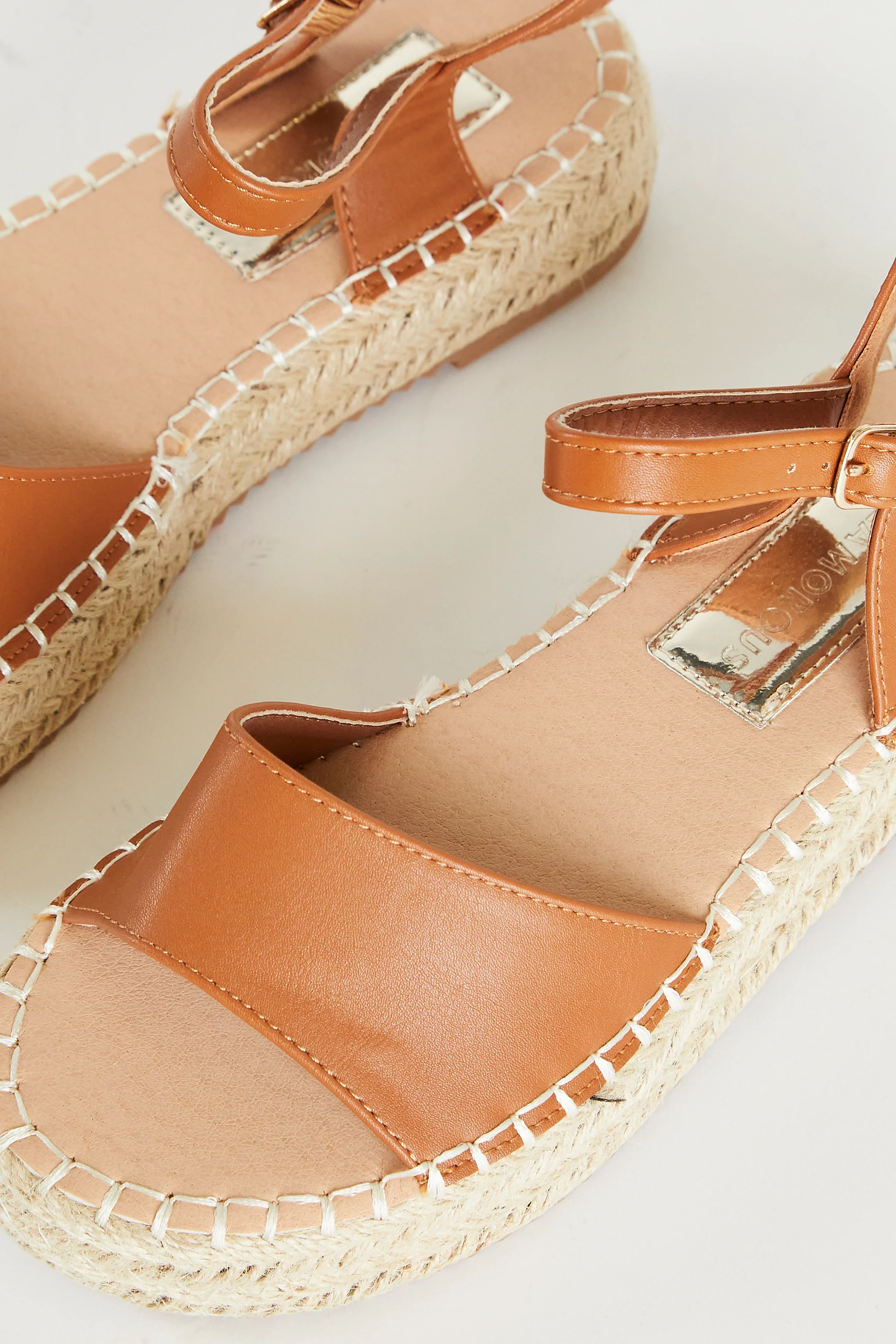Tan Chunky Espadrille Flat Form Sandals - Image 4